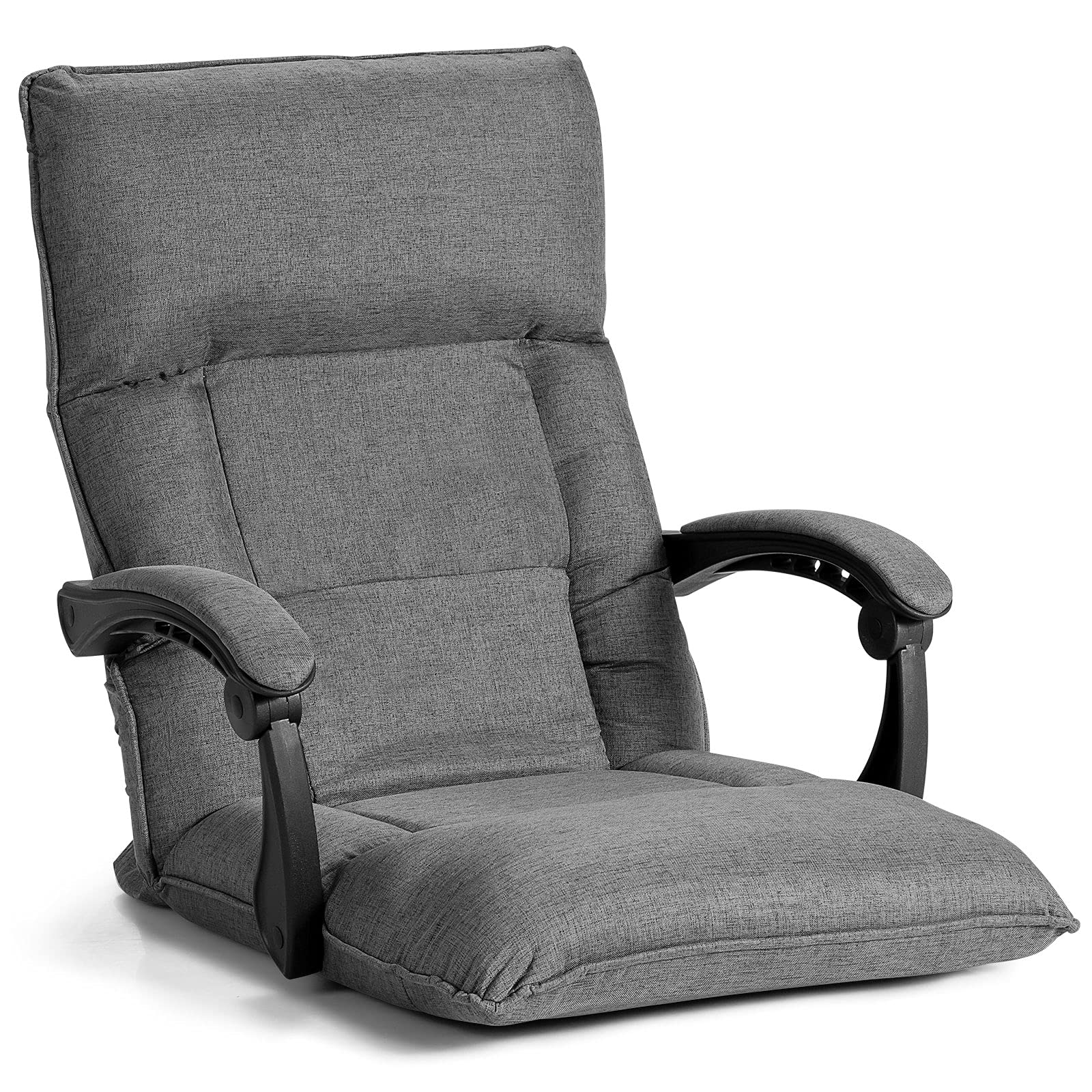 Giantex Adjustable Floor Chair - 14-Position Recliner with Headrest & Lumbar Support, Padded Armrests for Living Room, Bedroom, Reading & Meditation - Comfortable Floor Seating Sofa (Gray)