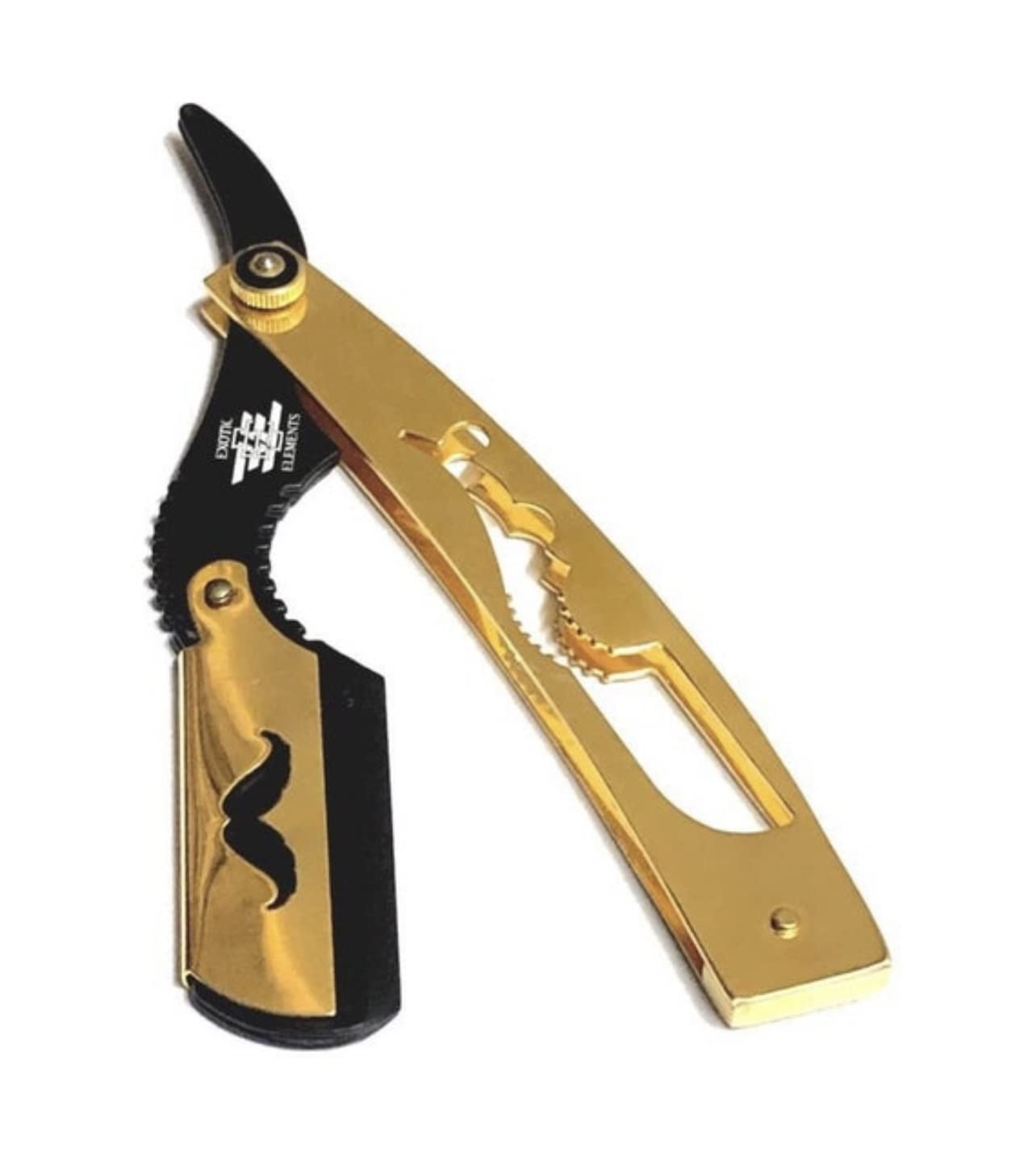 Premium Gold & Black Straight Edge Barber Razor - Professional Folding Shaving Knife with Blade Holder | Perfect for Men's Grooming, Beard Trimming & Classic Wet Shaving