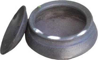 1.5L Black Clay Pot with Lid - Traditional Earthen Cookware for Stovetop & Oven Use - Perfect for Indian Curry, Stews & Slow Cooking