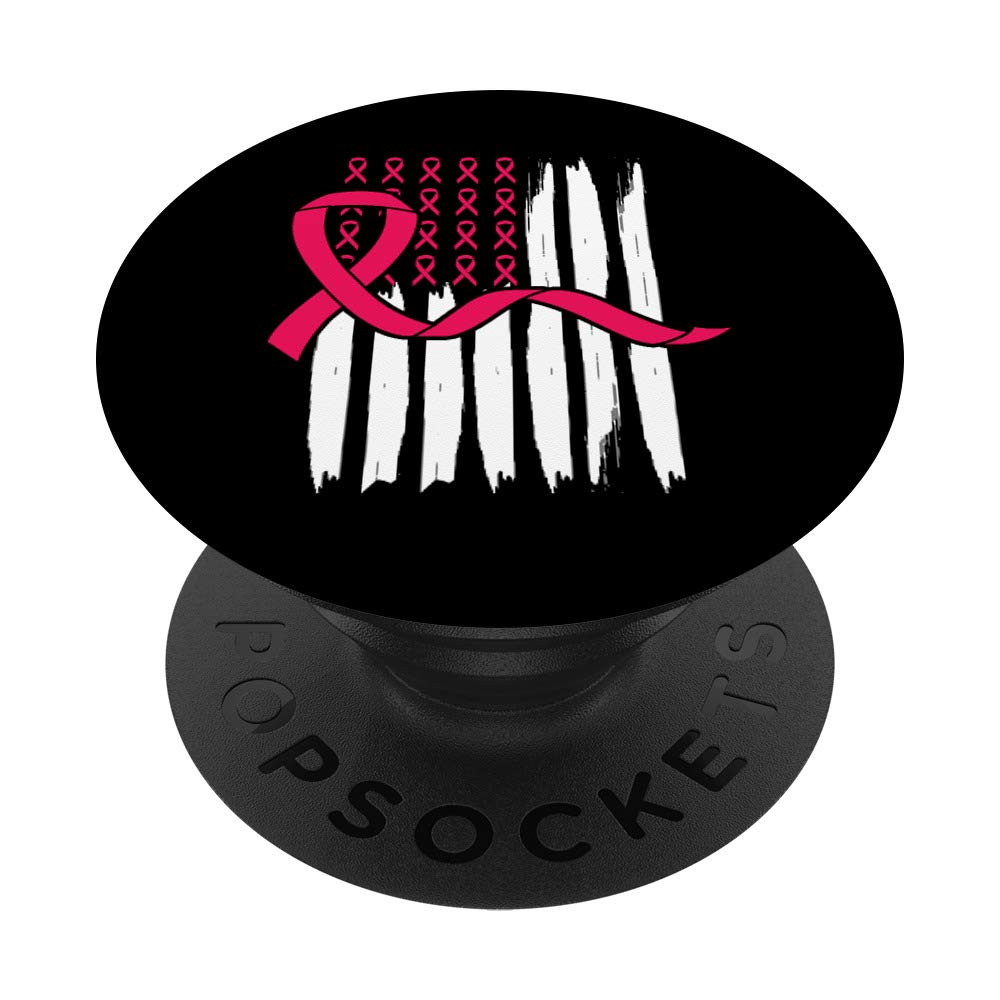 Pink Ribbon Flag American Breast Cancer Awareness PopSockets PopGrip - Swappable Phone Grip for iPhone, Samsung & Tablets | Show Support & Raise Awareness - Perfect for Everyday Use, Charity Events & Awareness Campaigns