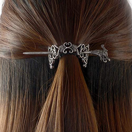Viking Hair Clips for Women – Large Celtic Knot Dragon Hairpins, Norse Viking Crown Hair Jewelry for Long Hair Braids, Barrettes with Vintage Runes – Perfect for Medieval Festivals, Cosplay & Boho Styling