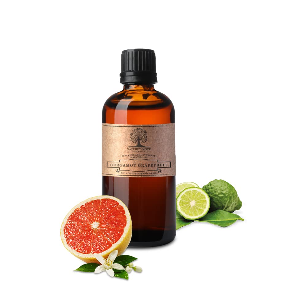 Bergamot Grapefruit Essential Oil 100% Pure Therapeutic Grade - Cold Pressed Aromatherapy Oil for Diffuser, Massage & Skin Care - Natural Stress Relief & Mood Booster - Nature's Note Organics (4 Fl Oz) - Perfect for Home Spa, Yoga & Relaxation