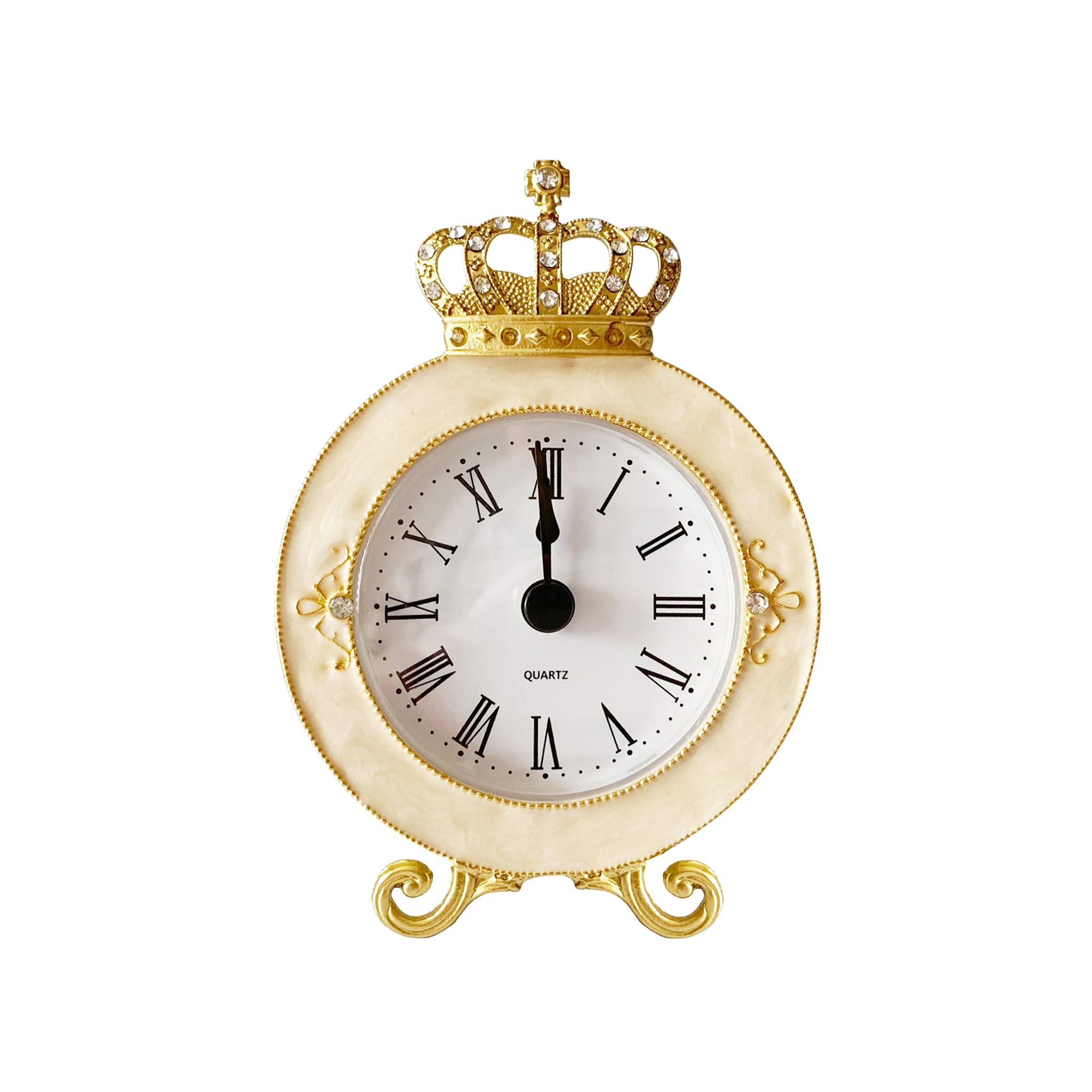 Vintage Mini Analog Table Clock - Silent Non-Ticking Battery Operated Clock with Hand-Painted Metal Body - Perfect for Shelf Decor, Living Room, Bedroom, Nightstand, Office Desk & Unique Gift Ideas