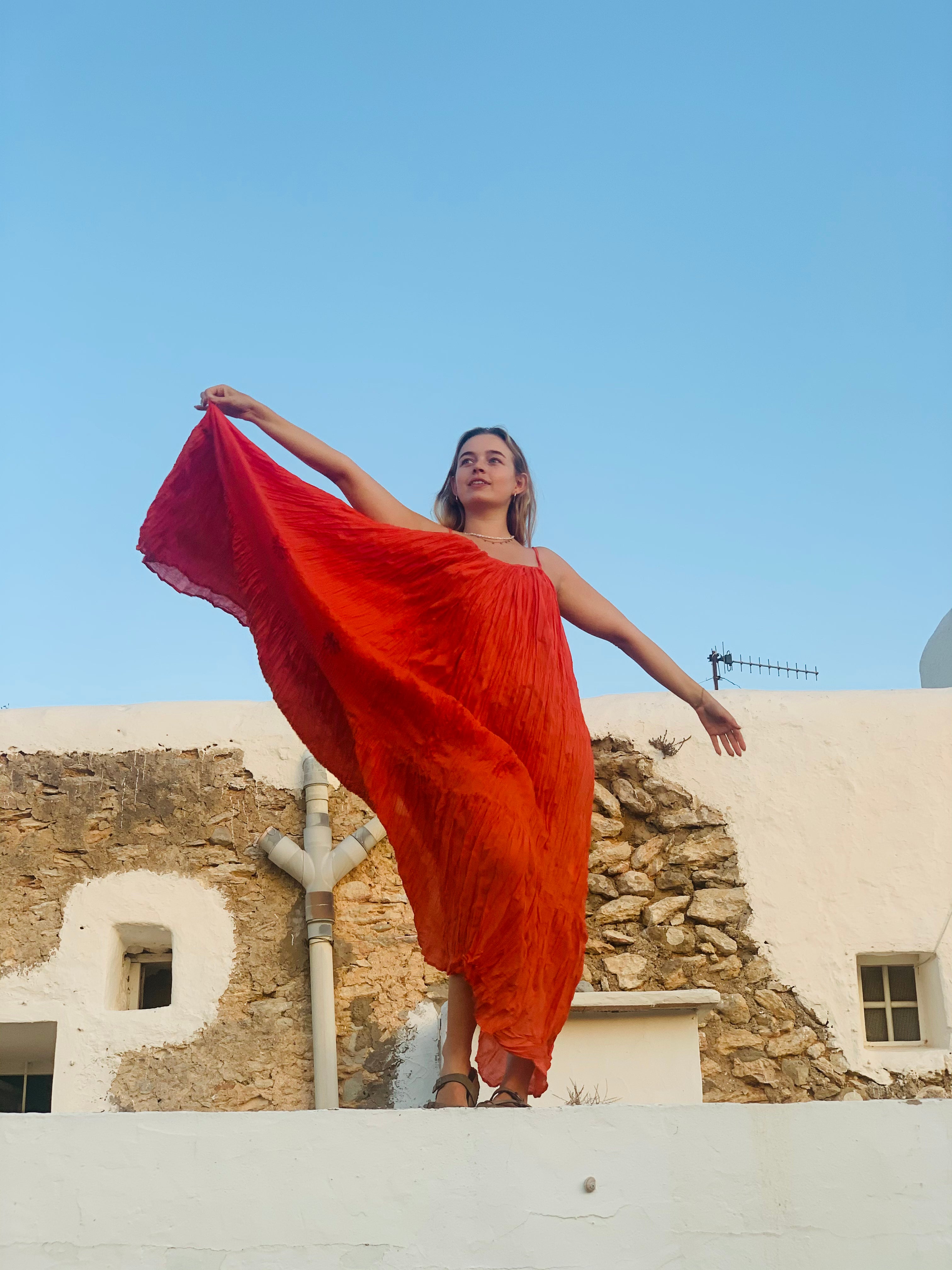 Bohemian Maxi Dress - Super Soft Organic Muslin Cotton, Hot Orange & White Summer Long Dress | Perfect for Beach Vacations, Music Festivals & Casual Outings