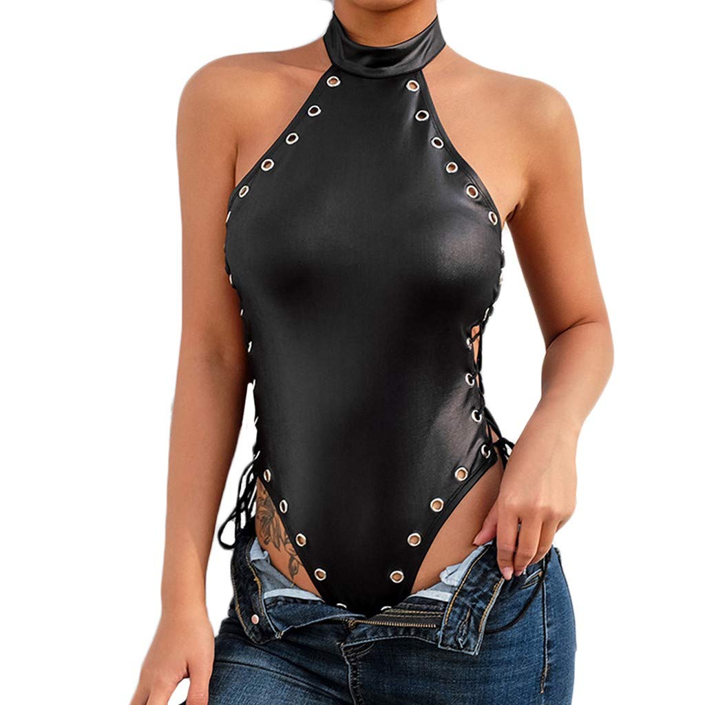 Sexy Leather Babydoll Lingerie & Fishnet Bodysuit for Women - Naughty Lace Leotard Jumpsuit for Sleepwear, Roleplay & Boudoir Photography | Perfect for Valentine's Day, Anniversary Gifts & Intimate Nights