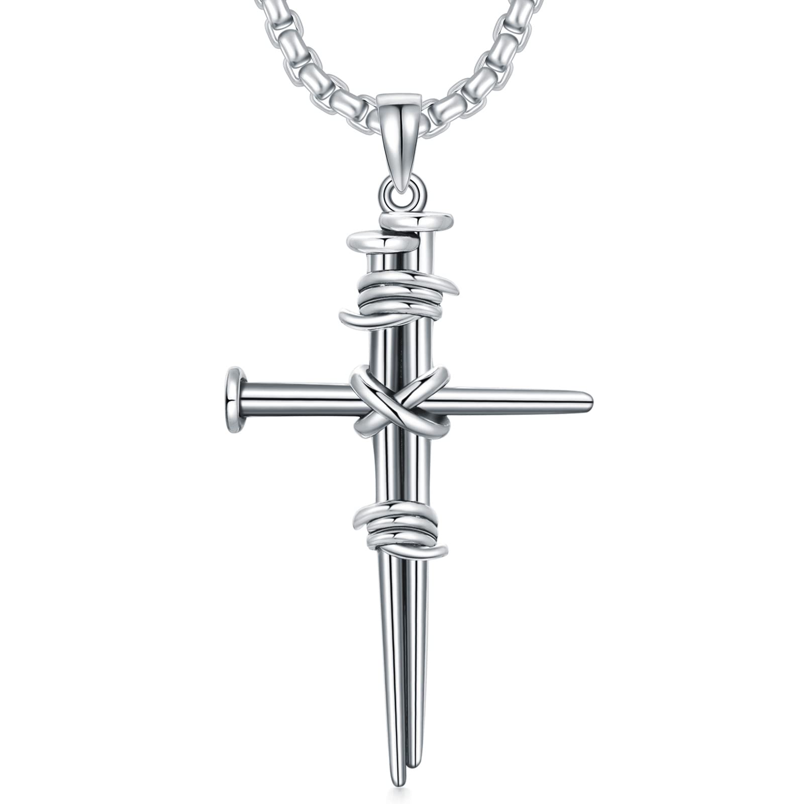 Sterling Silver Men's Cross Necklace with 22