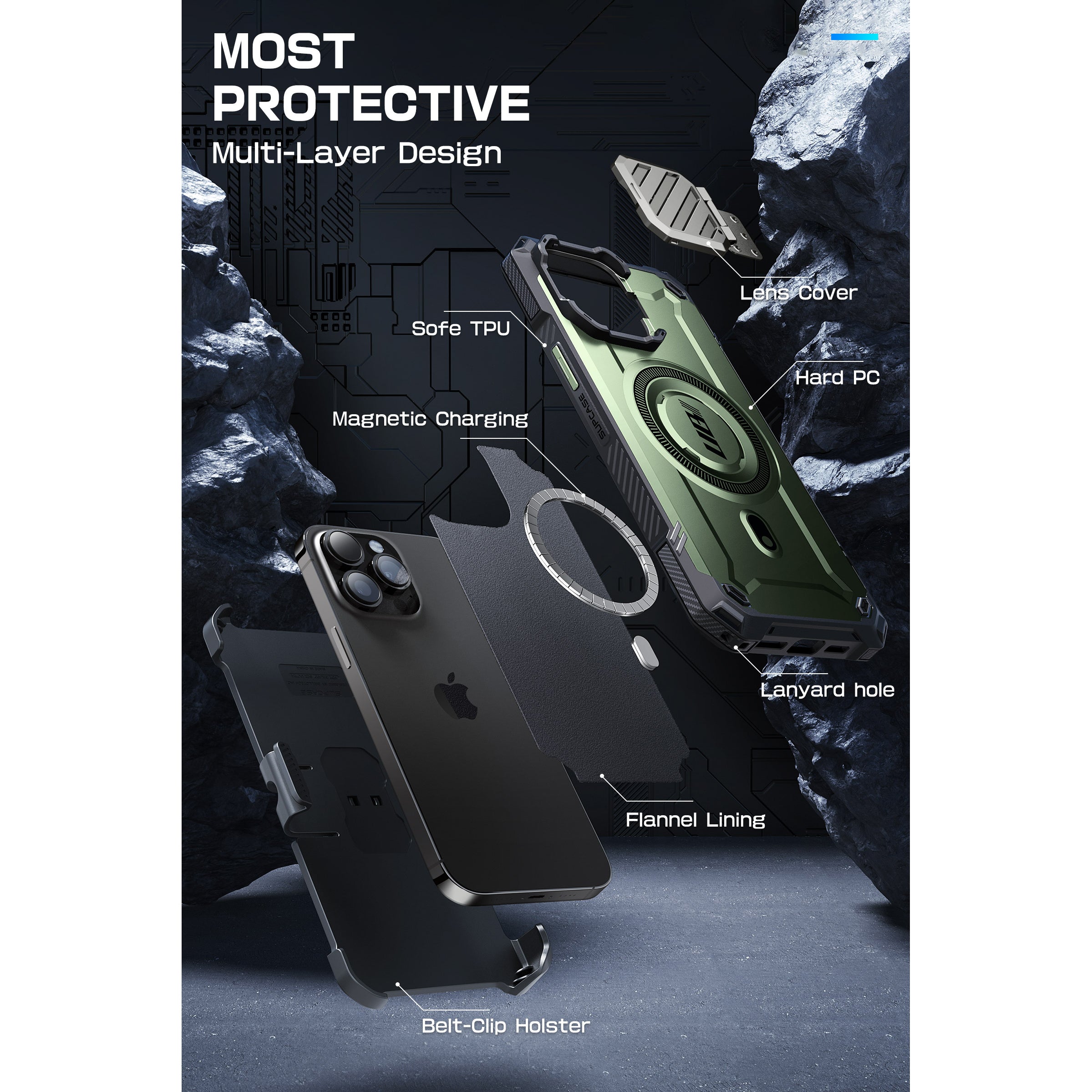 iPhone 14 Pro Max 6.7 Inch Unicorn Beetle MAG XT MagSafe Holster Case - Dark Green Protective Cover with Secure Clip | Perfect for Outdoor Adventures, Work & Daily Use