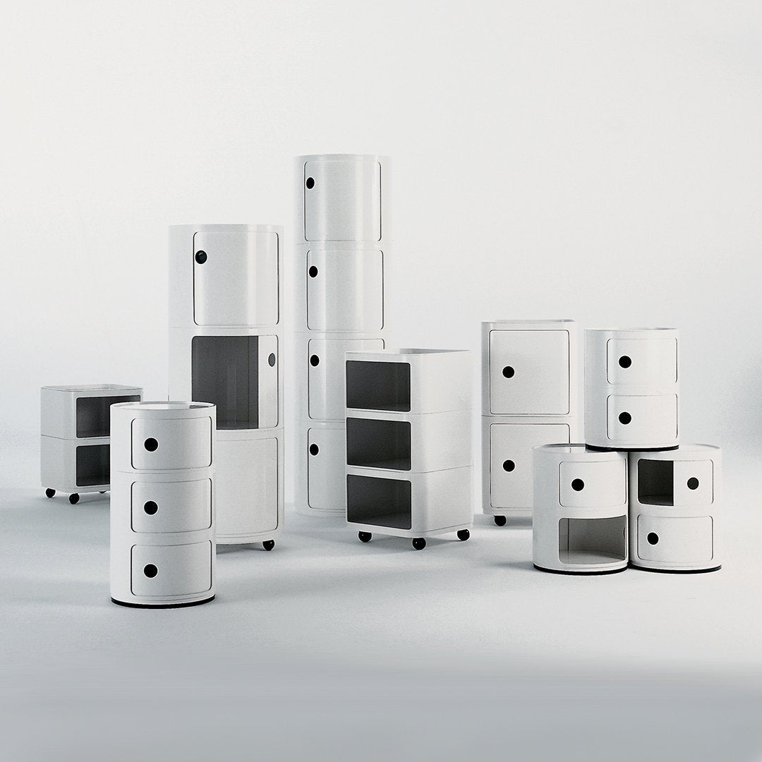 Componibili Round 2-Door Storage Tower - Modern Modular Cabinet for Bedroom, Living Room & Office Organization