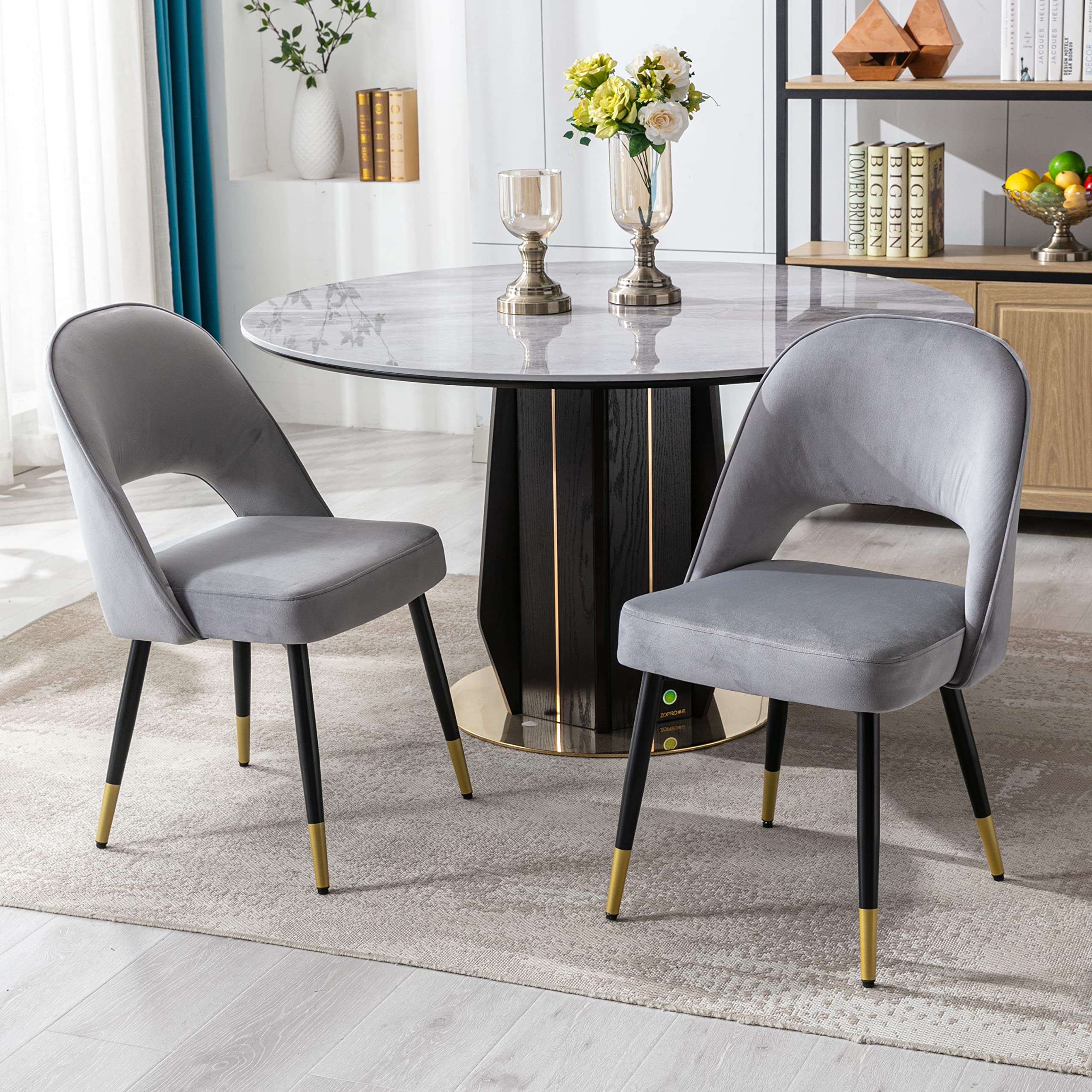 DUOMAY Modern Dining Chair Set of 4 - Velvet Upholstered Open Back Armless Chairs with Sturdy Metal Frame for Kitchen, Dining Room & Living Room - Elegant Grey Home Decor | Perfect for Small Spaces & Contemporary Interior Design