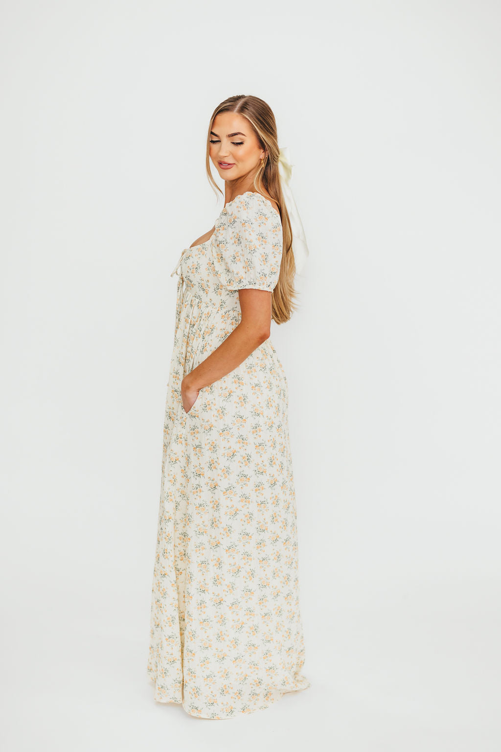 Haven 100% Cotton Tie Front Maxi Dress - Orange/Green Floral Print, Bump Friendly Maternity Dress for Women | Perfect for Summer Beach Vacations, Date Nights & Baby Showers