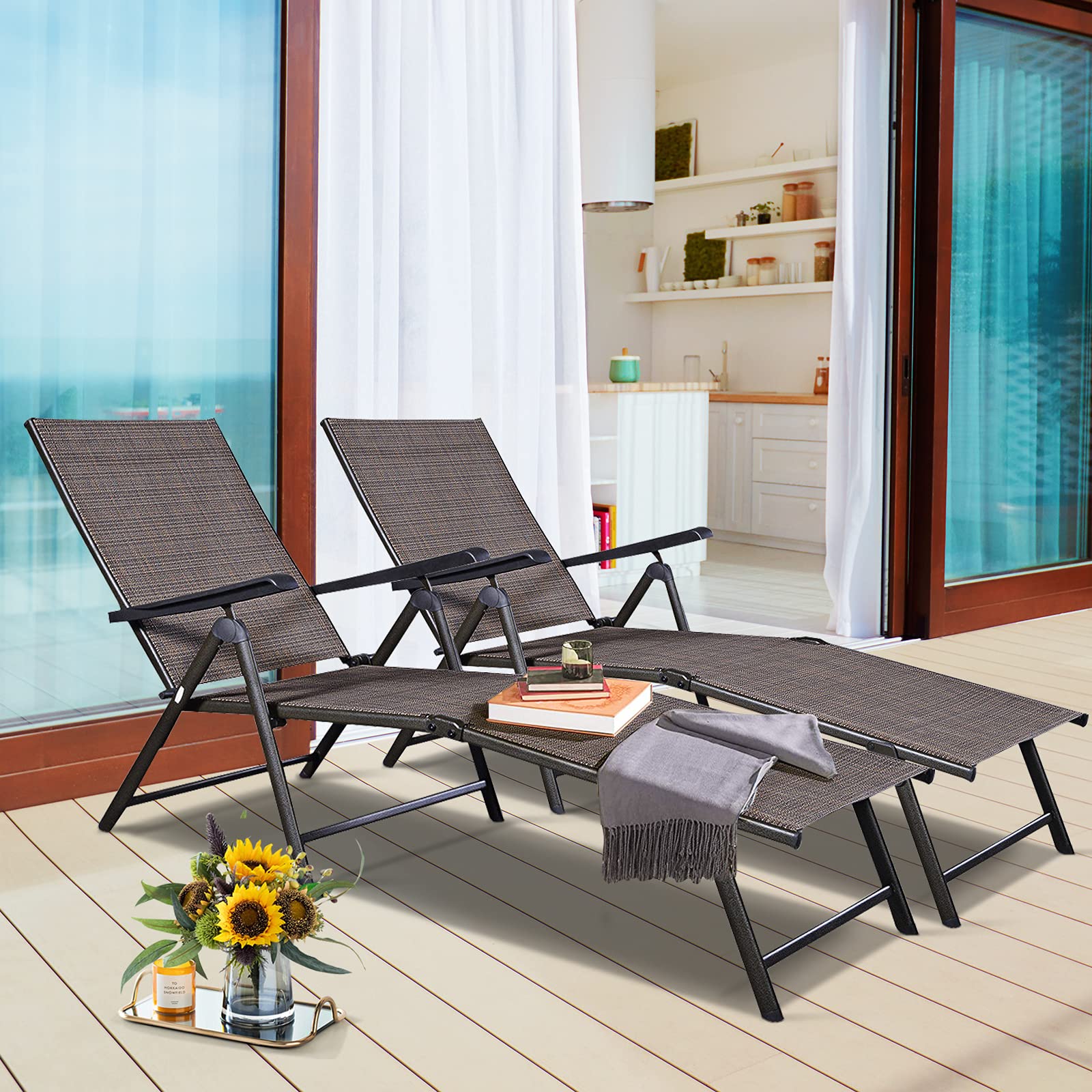 Tangkula Set of 2 Adjustable Patio Chaise Lounge Chairs - 5 Back & 2 Leg Positions for Ultimate Comfort - Perfect for Poolside, Beach, Garden, Backyard & Outdoor Relaxation | Heavy Duty Weather-Resistant Patio Furniture for Sunbathing & Lounging