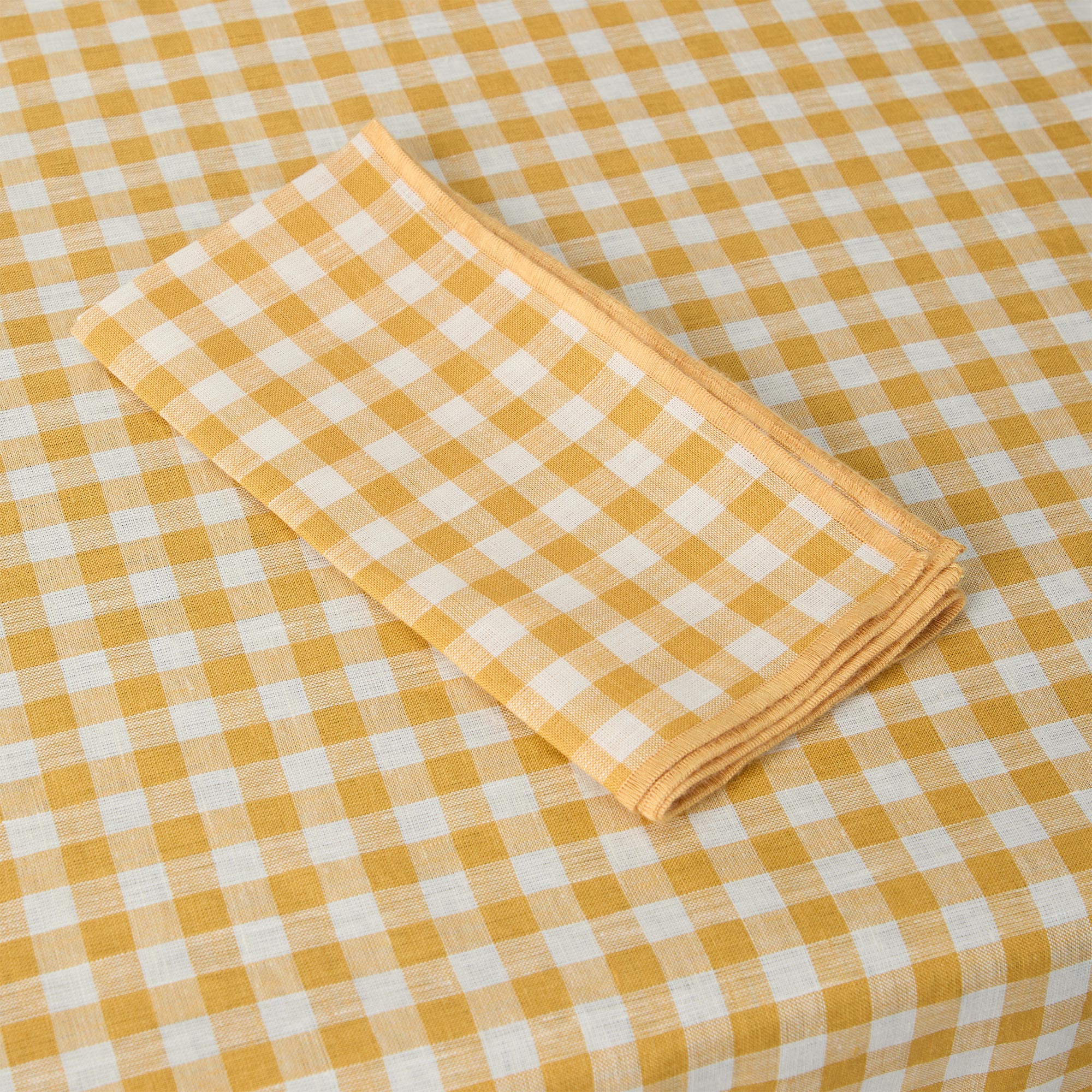 Premium 100% Linen Napkins Set of 4 - Honey Gingham Checkered Pattern - Eco-Friendly Kitchen & Dining Table Decor for Everyday Use and Special Occasions