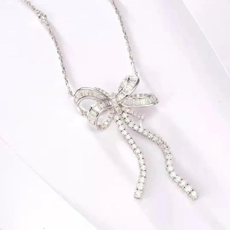 18K Gold Butterfly Knot Pendant Necklace for Women - 1.8 Carat Natural Diamond Accented Wedding Jewelry - Perfect for Anniversary Gifts, Bridal Party & Special Occasions