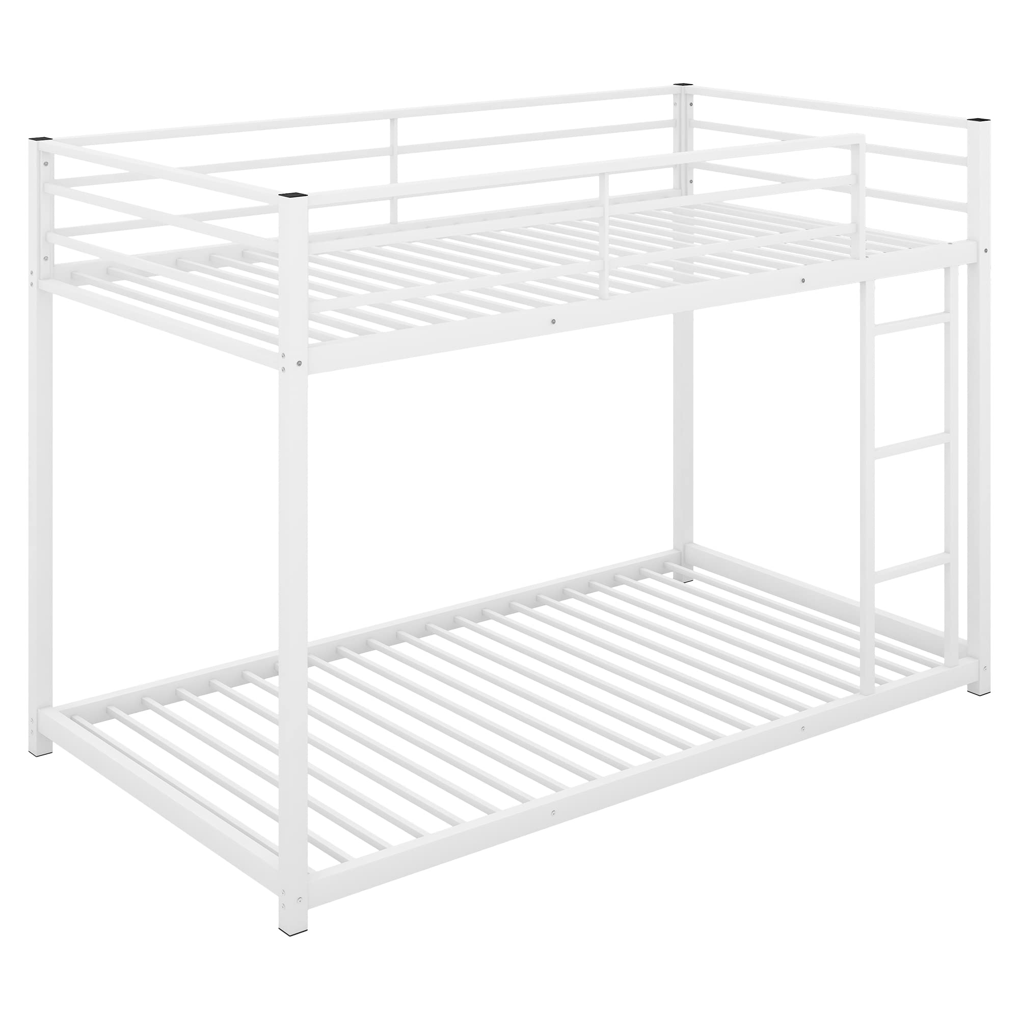 Junior Twin Over Twin Metal Bunk Bed Frame - Low Profile Heavy Duty Kids Bunk Bed in White | Space-Saving Sleep Solution for Siblings, Sleepovers & Small Bedrooms