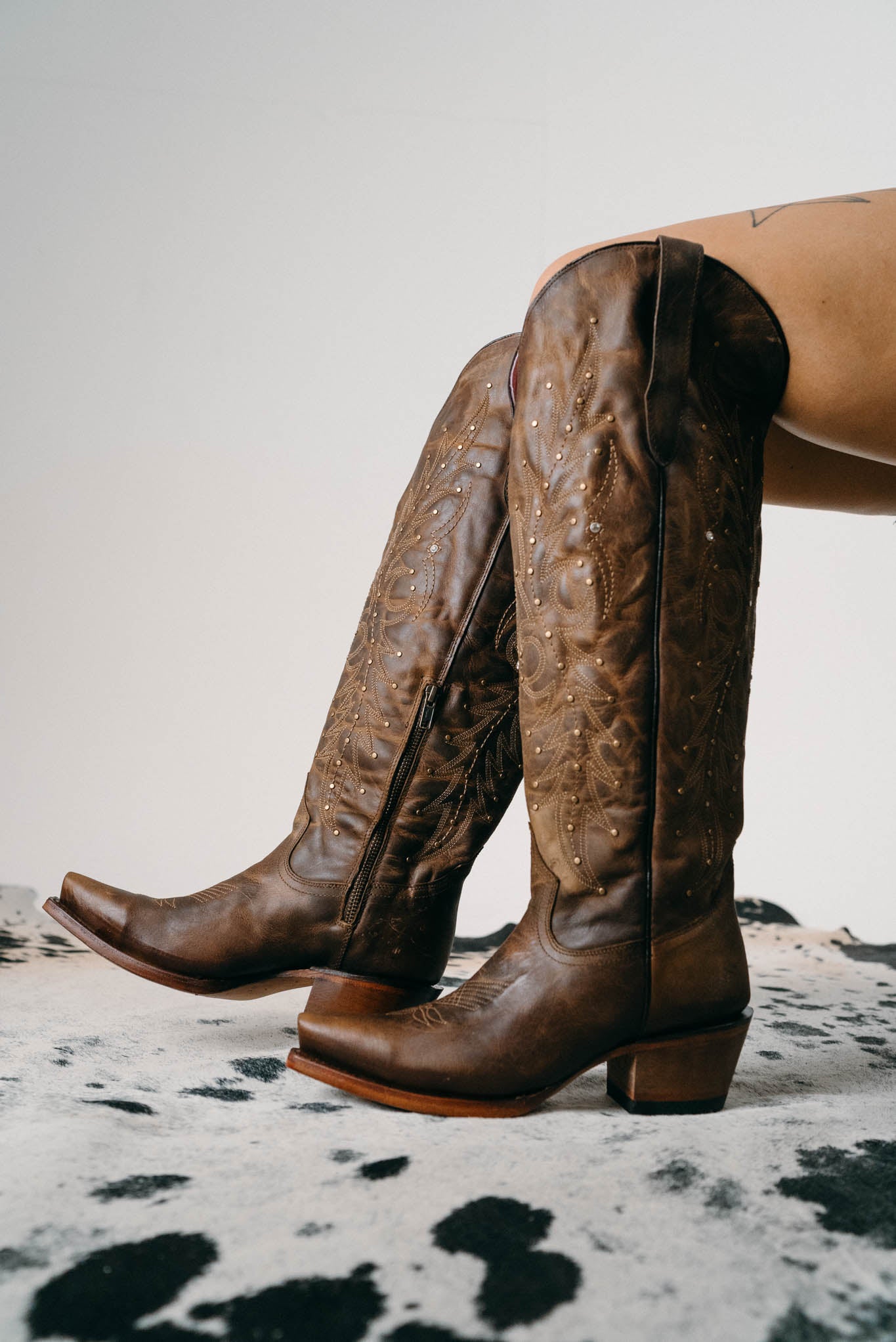Paulina Women's Tall Wide Calf Cowgirl Boots - Comfortable Snip Toe Western Riding Boots for Country Dancing, Rodeo & Outdoor Activities