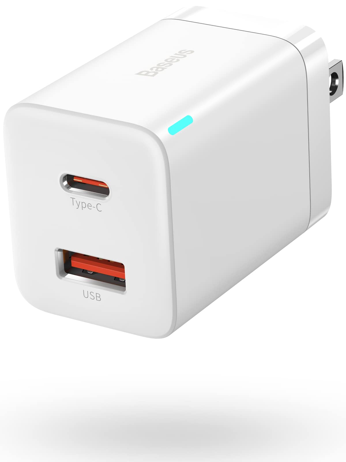 Baseus 30W Dual Port USB C Fast Charger Block - Compact PD Charger with Foldable Plug for iPhone 14/13/12, iPad Pro/Air/Mini, Samsung Galaxy & Pixel 6 - White | Perfect for Travel, Office & Home Charging