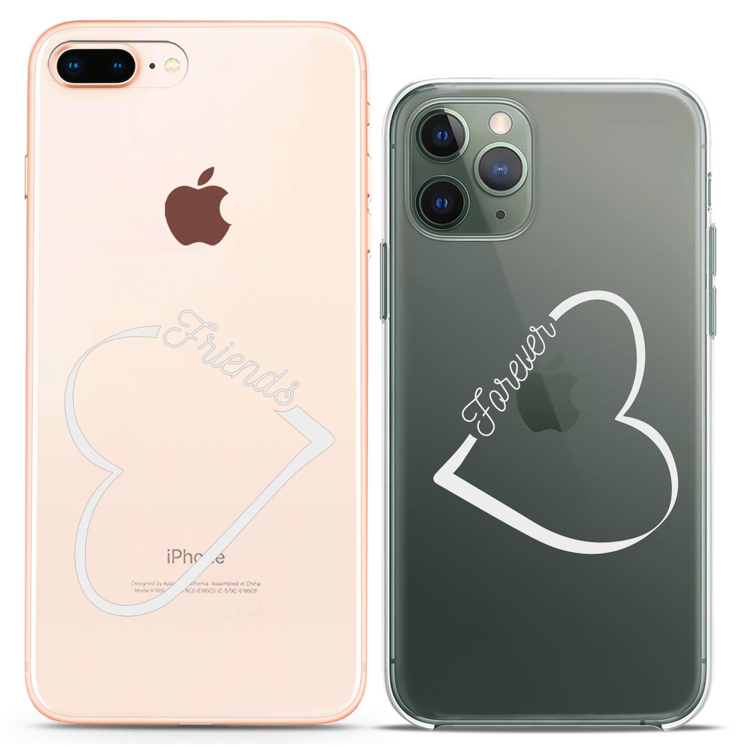 Matching Couple Phone Cases Compatible with iPhone 16/15/14/13/12/11 Pro Max/Mini/XS/X/8 Plus/7+/XR/SE - Best Friends Forever BFF Heart Design Cute Girly Silicone Cover - Perfect Gift for Couples, Soulmates & Besties - Valentine's Day, Anniversary & Friendship Gifts