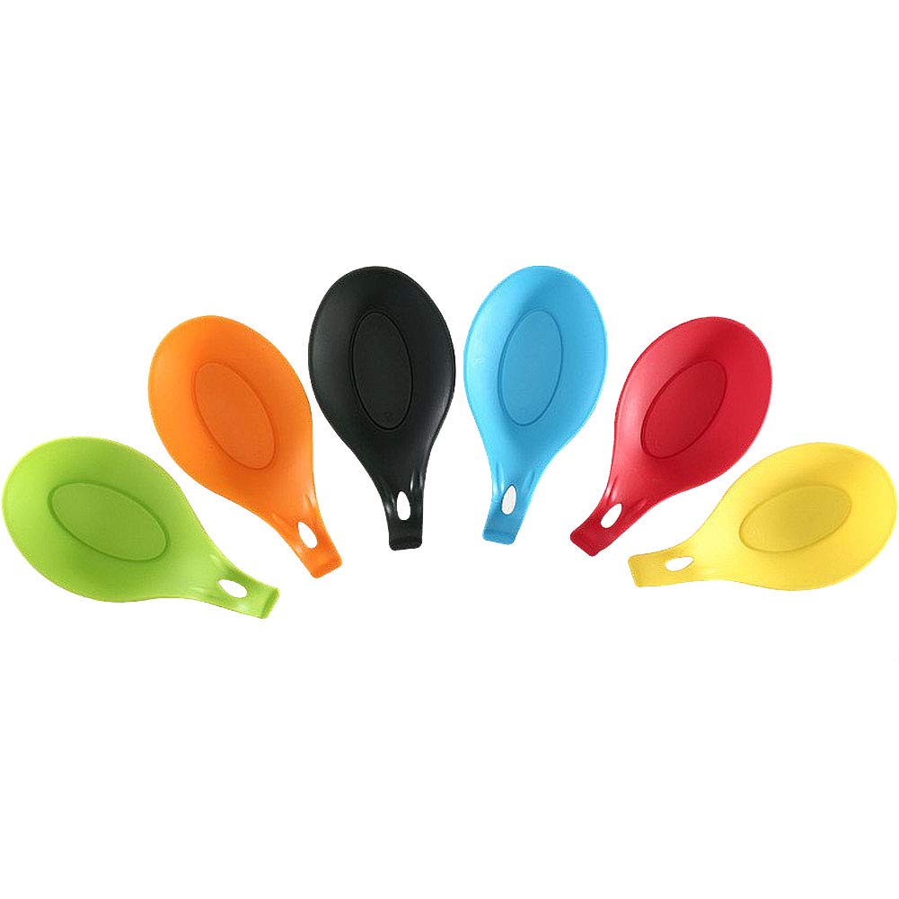 CANDeal Large Heat-Resistant Silicone Spoon Rest Set - 6 Colorful Non-Slip Kitchen Utensil Holders for Cooking, Baking & Serving - Perfect for Stovetop, Countertop & Dining Table Use