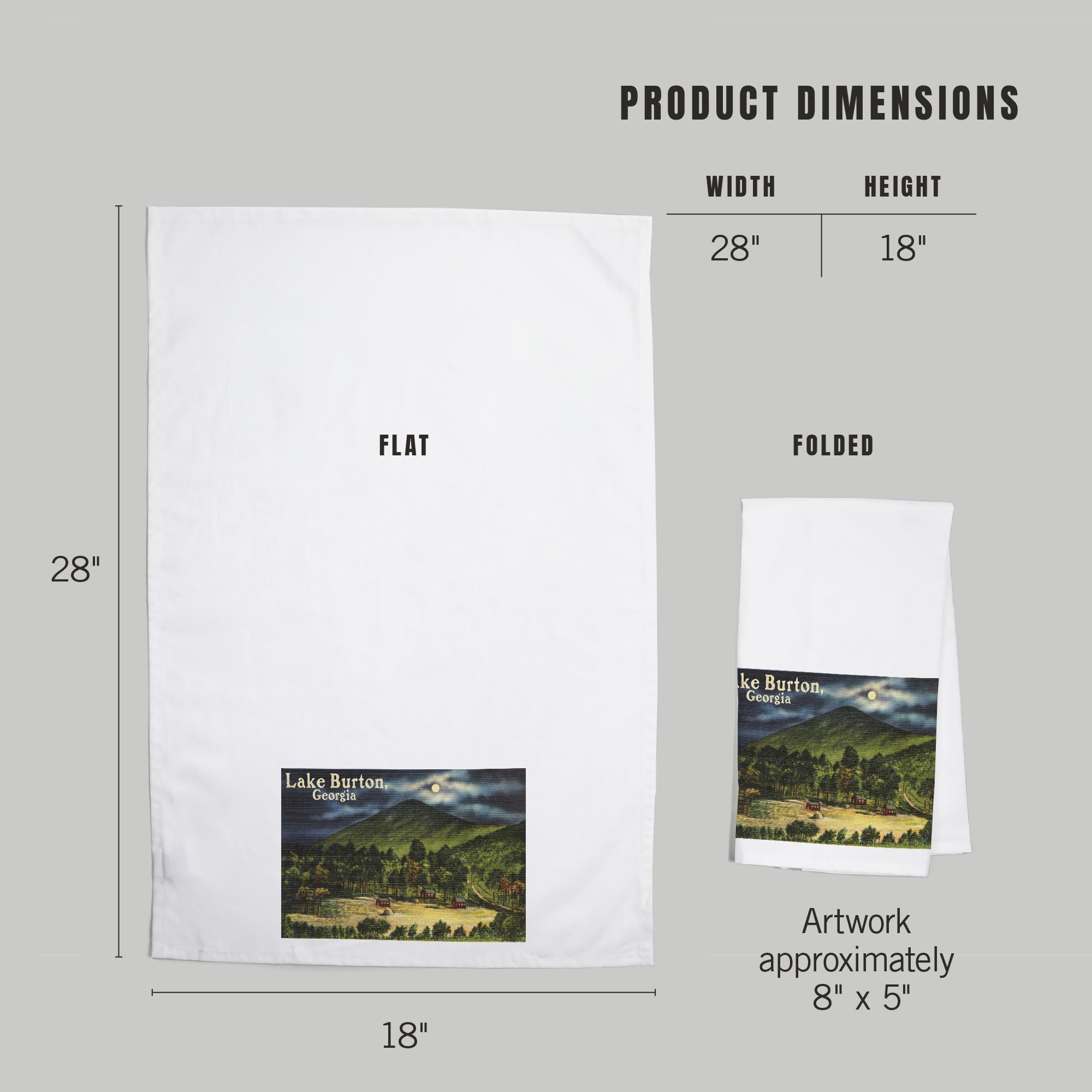 Lantern Press Lake Burton Georgia Moonlit Scene 100% Cotton Tea Towel - Decorative Hand Towel for Kitchen, Home Decor & Gifts - Perfect for Dish Drying, Wall Art & Cozy Cabin Decor