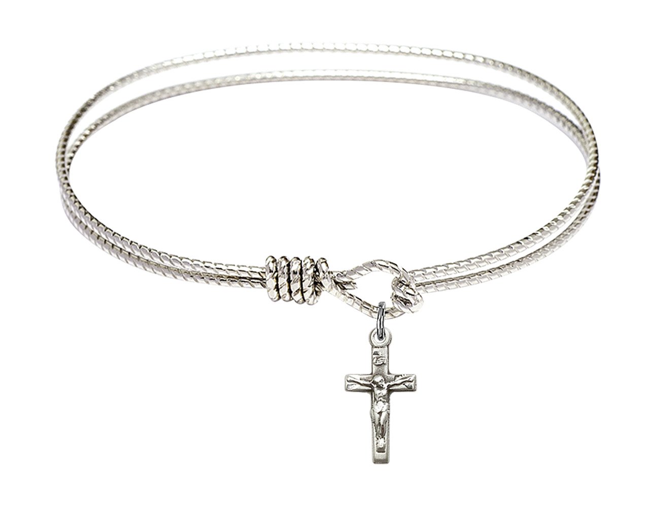 Sterling Silver Oval Eye Hook Bangle Bracelet with Crucifix - Elegant Religious Jewelry for Women, Perfect for Church, Weddings & Everyday Wear