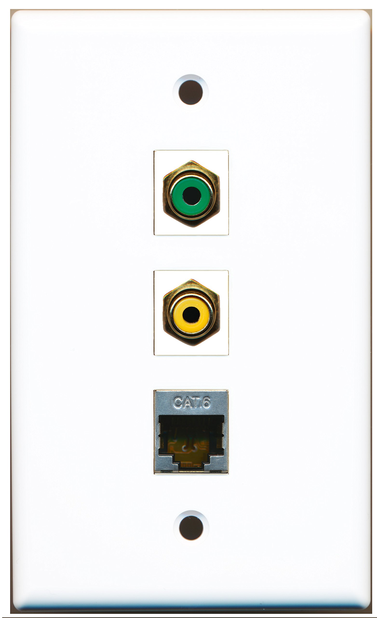 RiteAV 1-Port RCA Yellow & 1-Port RCA Green & 1-Port Shielded Cat6 Ethernet Wall Plate - Ideal for Home Theater & Networking Installations