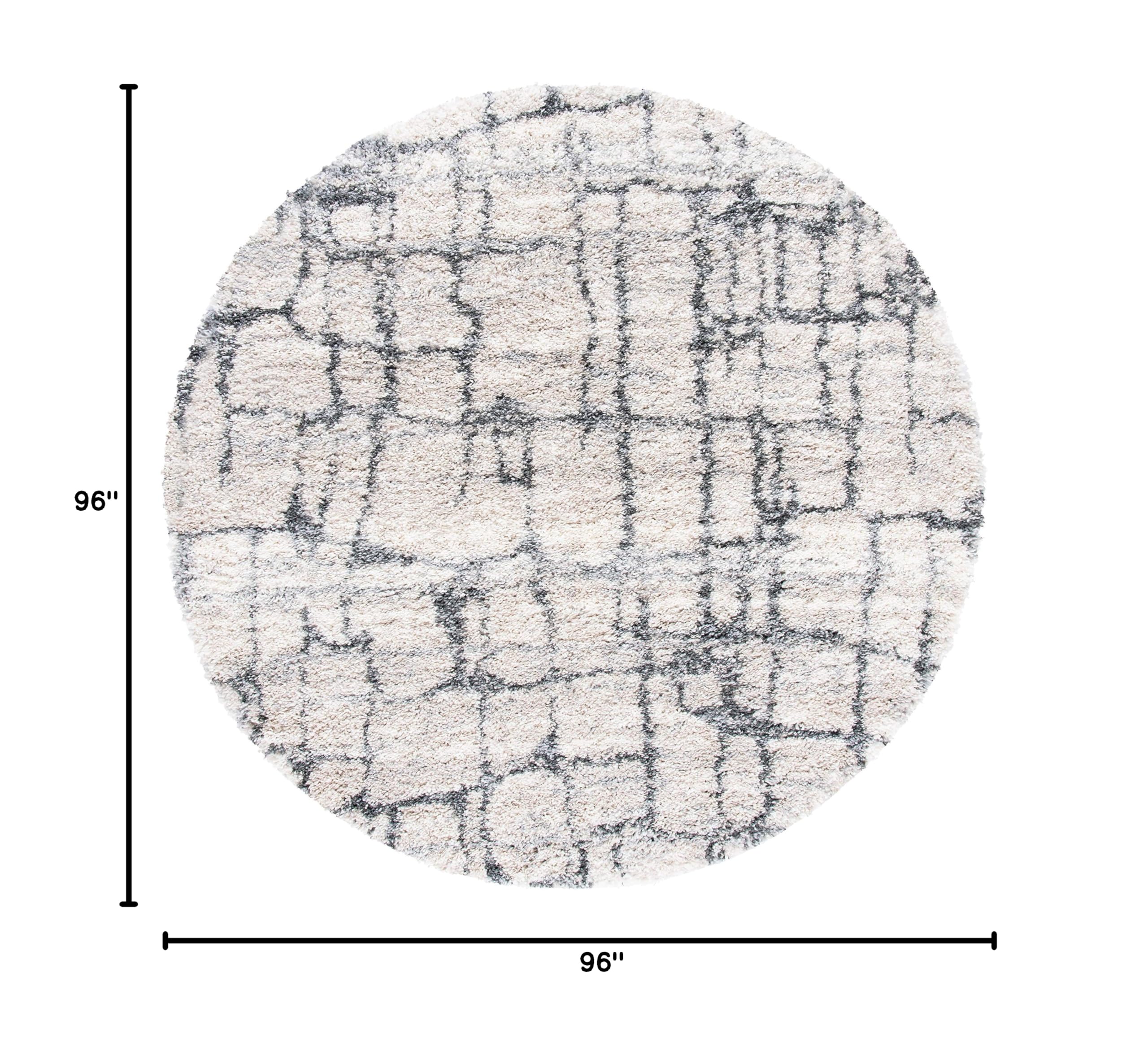 SAFAVIEH Fontana Shag Collection 8' Round Area Rug - Ivory & Grey Modern Plush Non-Shedding Rug, 2-inch Thick Soft Floor Carpet for High Traffic Living Room, Bedroom, Nursery & Home Office (FNT851A)