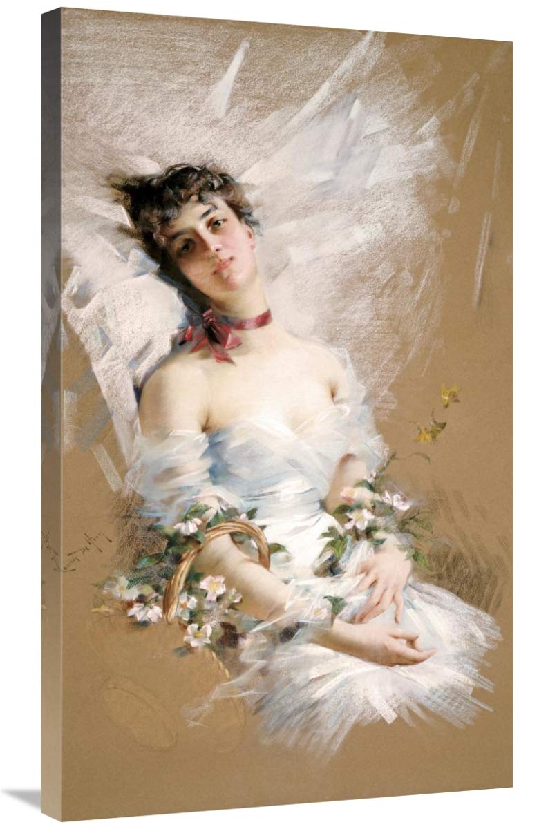 36 Inch Reclining Beauty with Baskets of Flowers Art Print by Louise De Hem - Vintage Floral Wall Decor for Living Room, Bedroom & Office