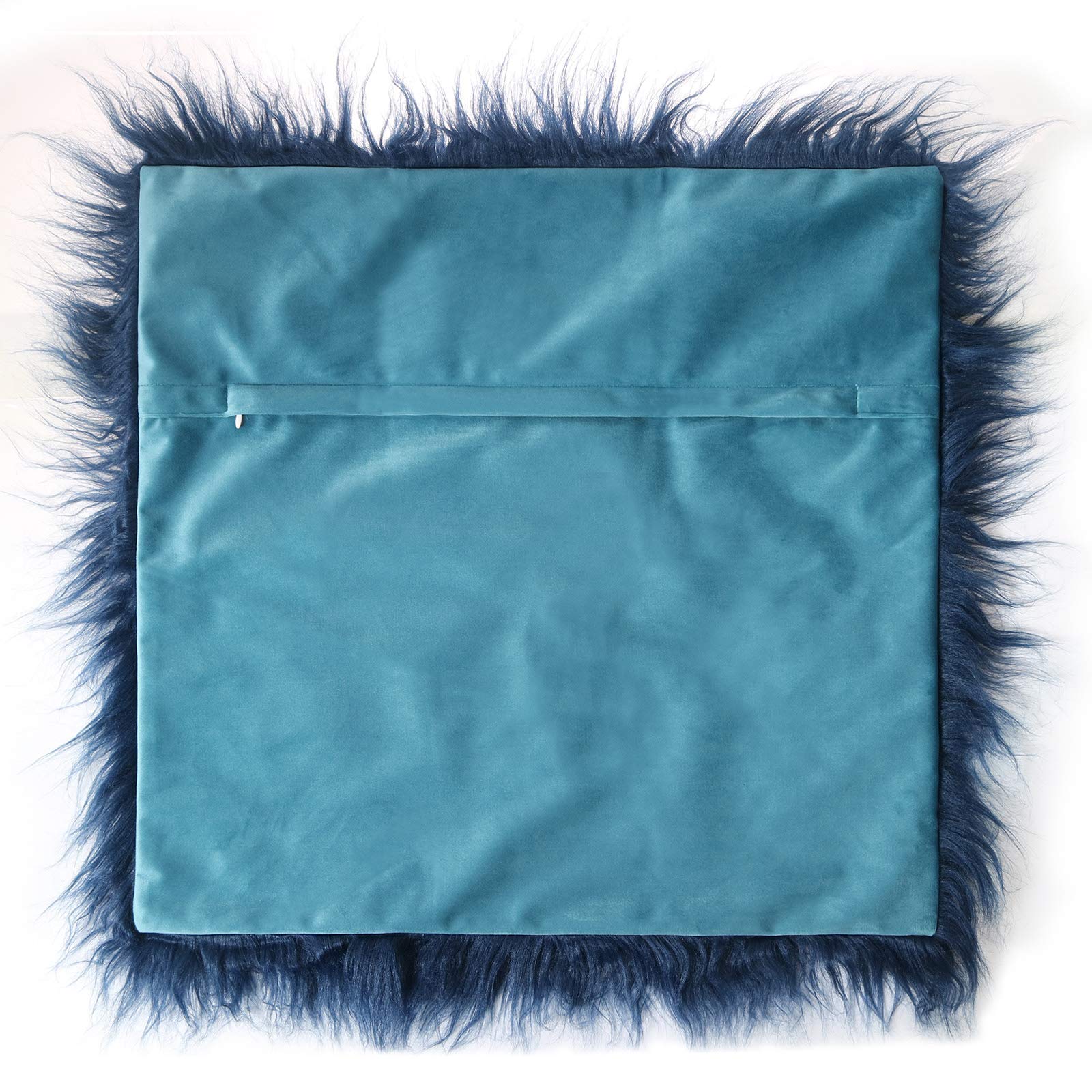 Luxury Faux Fur Throw Pillow Covers 18x18 Inch (45x45cm) - Soft Mongolian Long Fur Square Cushion Covers for Couch, Sofa & Floor - 100% Polyester Home Decor - Navy Blue Set of 2 - Perfect for Living Room, Bedroom & Cozy Home Decor