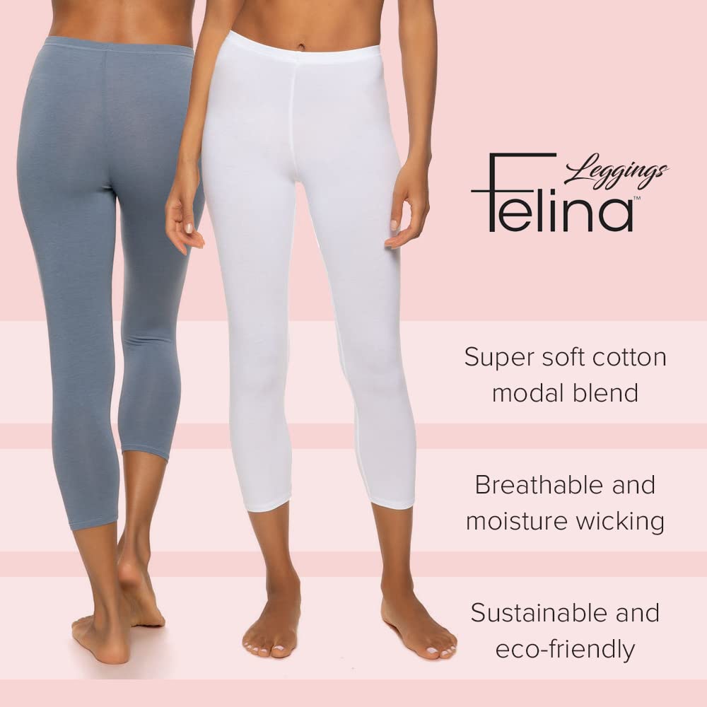 Felina Women's Cotton Modal Capri Leggings - Super Soft & Lightweight Yoga Pants for Workout, Lounge & Everyday Wear