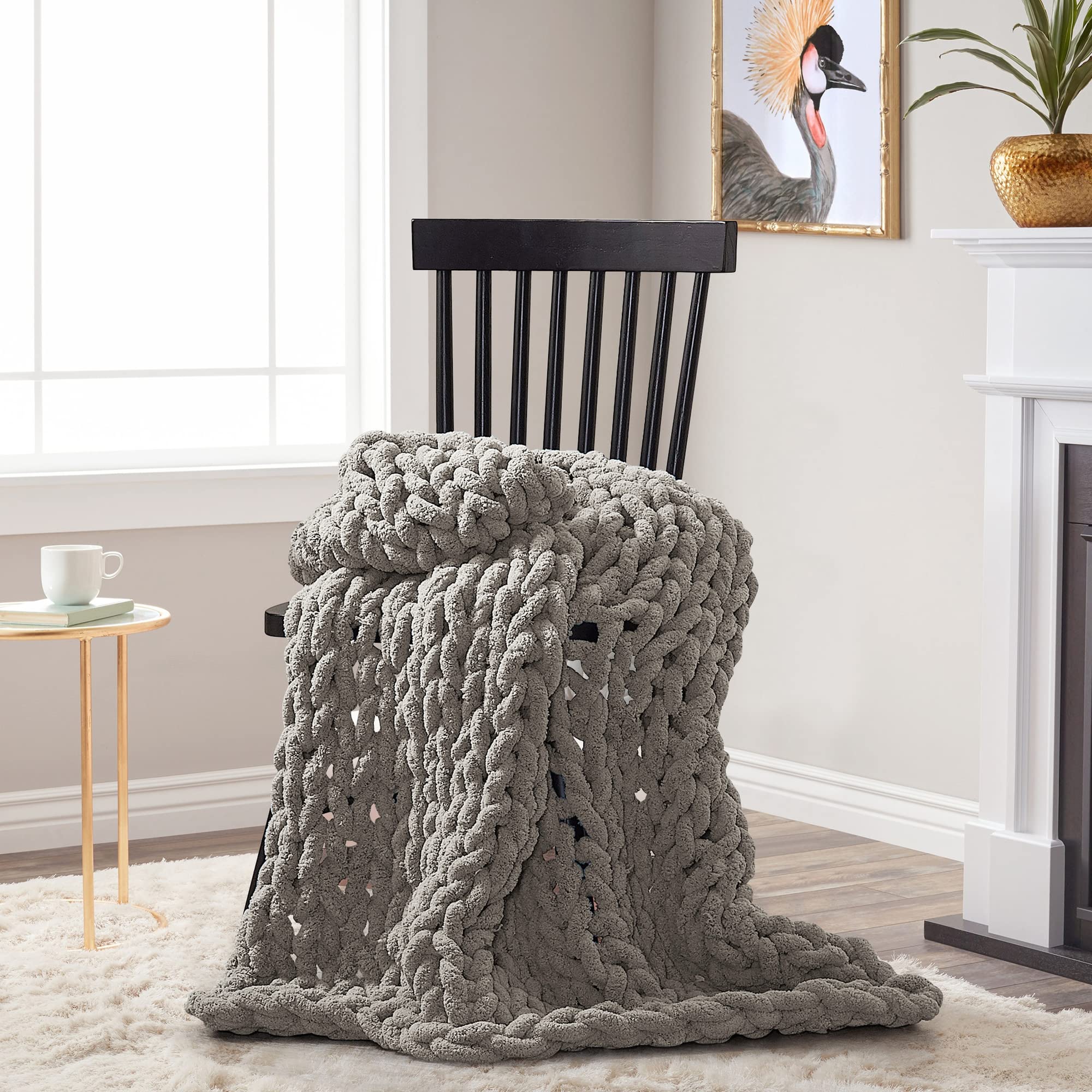 Donna Sharp Chenille Knitted Dove Throw Blanket - Oversized Loop Pattern Contemporary Decorative Blanket for Sofa, Bed & Home Decor | Cozy Living Room Accent