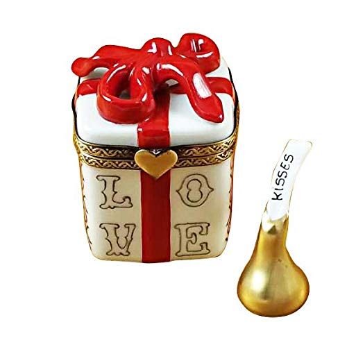 Authentic Limoges Porcelain Figurine - LOVE Gift Box with XO/XO & Removable Kiss | Handcrafted in France | Perfect for Valentine's Day, Anniversary & Romantic Gifts