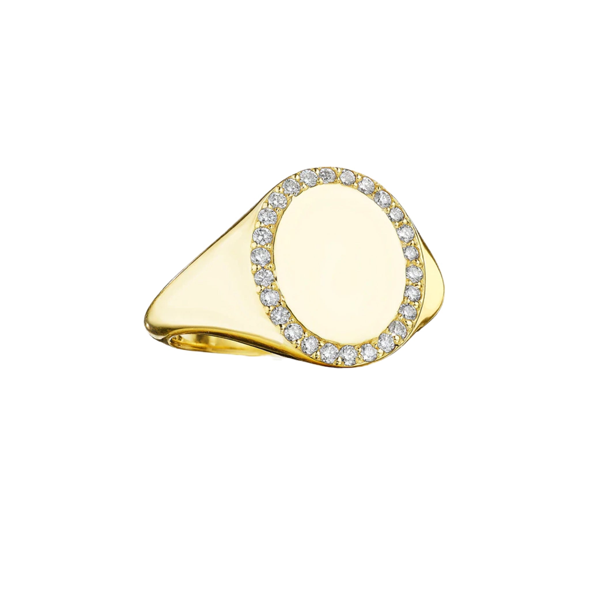 Engravable Oval Signet Pinky Ring with Pave Diamond Border by Penny Preville - Perfect for Engraving, Gifts & Special Occasions