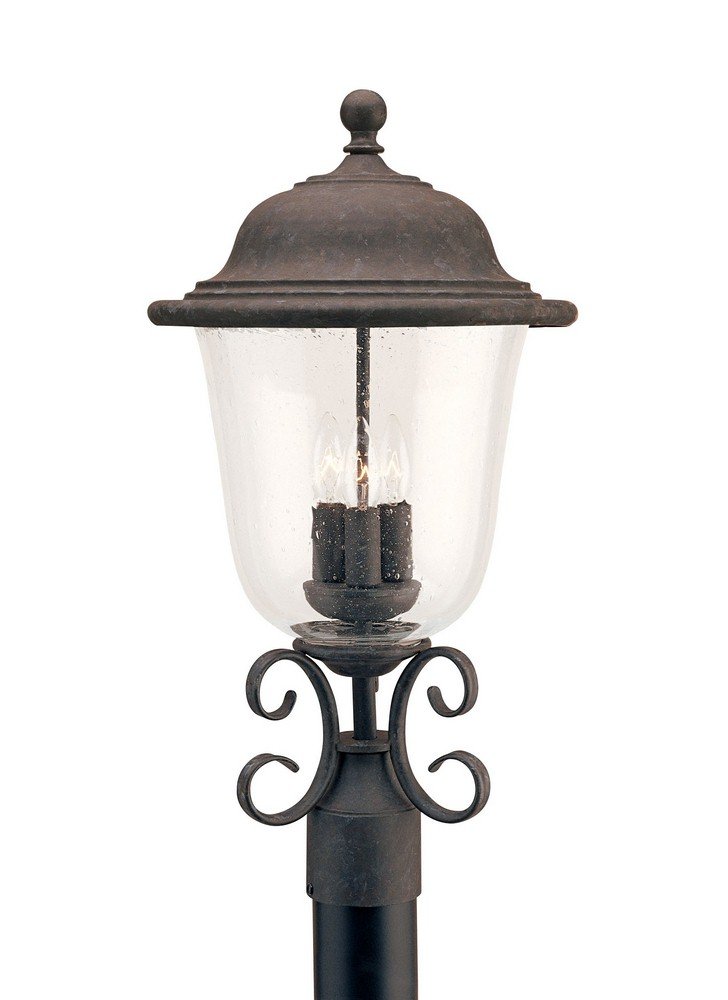 Sea Gull Lighting 8259-46 Trafalgar Outdoor Post Lantern - 3-Light Oxidized Bronze Exterior Fixture for Porch, Garden & Pathway Lighting
