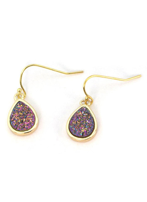 Emma Druzy Teardrop Earrings in Gold - Elegant Dangle Earrings for Women, 14K Gold Plated Bohemian Jewelry, Perfect for Weddings, Parties & Everyday Wear
