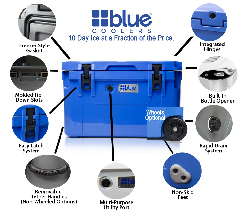 Blue Coolers Ice Vault 60 Quart Roto-Molded Cooler - Heavy Duty Large Chest Cooler Keeps Ice Up to 10 Days | Perfect for Camping, Beach Trips, Tailgating & Outdoor Adventures