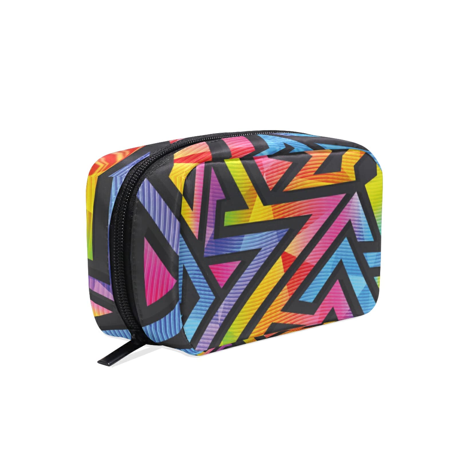 Rainbow Geometric Makeup Bag for Women - Travel Cosmetic Pouch & Brush Organizer | Perfect for Vacation & Daily Use