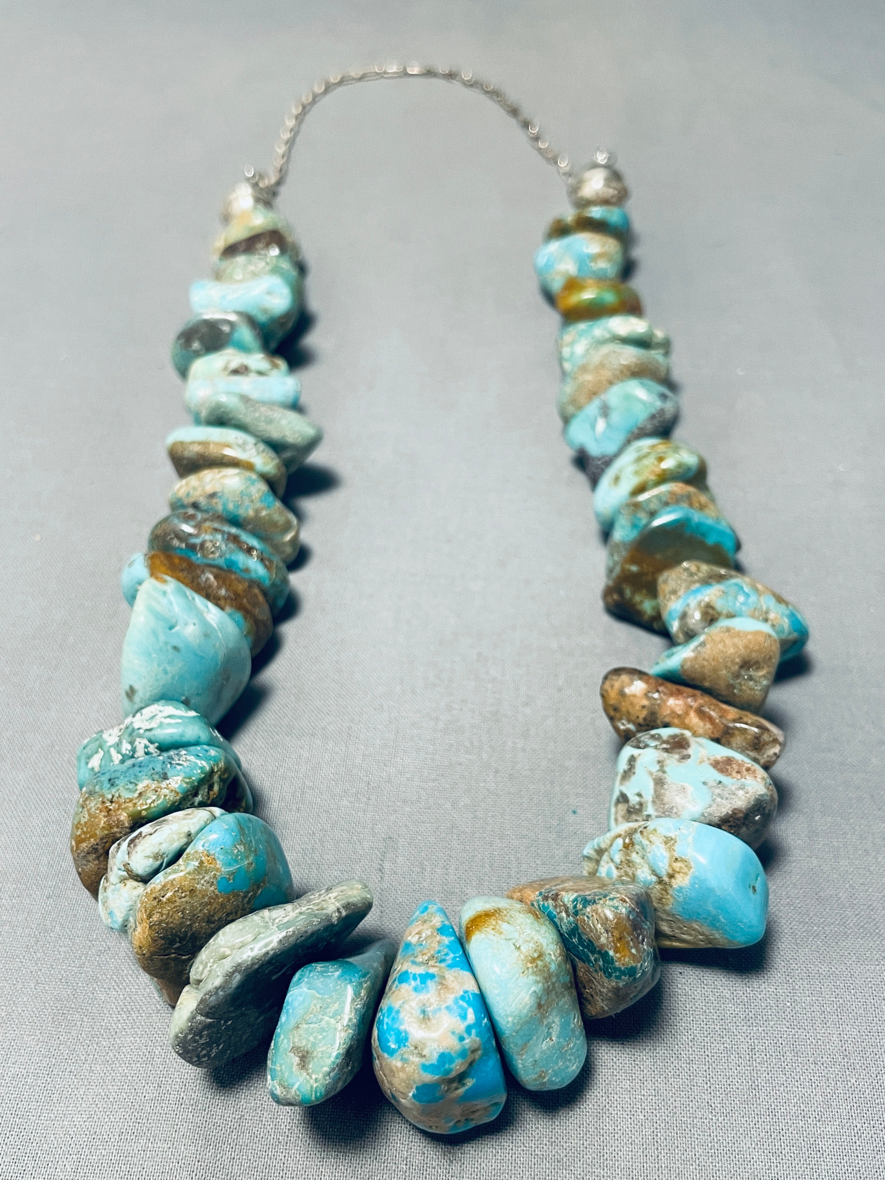 Vintage Navajo Sterling Silver Necklace with Chunk Green Turquoise - 249g Handmade Native American Jewelry for Women, Boho Chic Accessory, Perfect for Festivals and Special Occasions