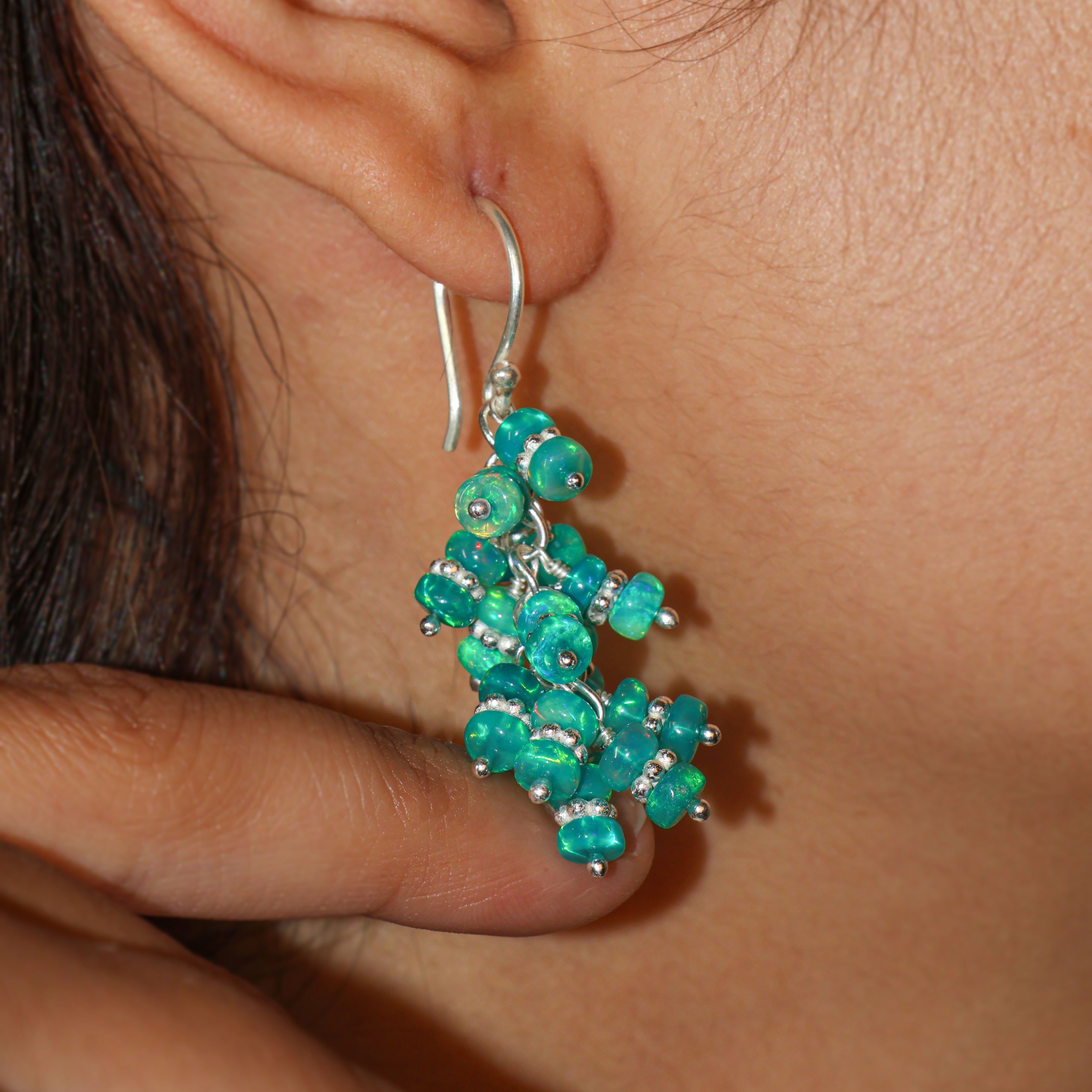 Natural Green Opal Beaded Chakri Style Cluster Earrings for Women – Handmade Boho Chic Jewelry for Parties, Weddings & Festivals