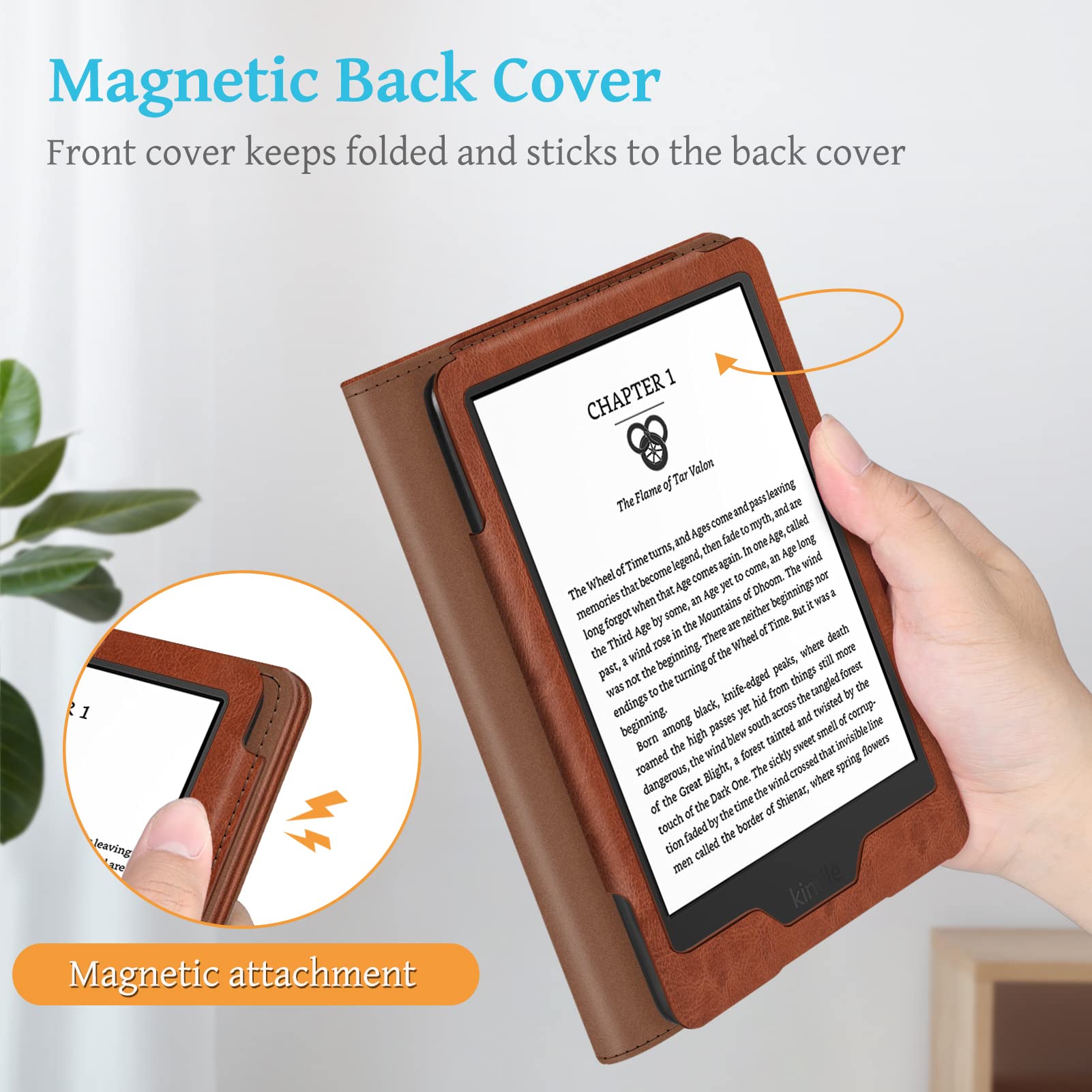 Fintie Stand Case for Kindle 11th Generation (2024/2022 Release) - Premium PU Leather Cover with Auto Sleep/Wake, Card Slot & Hand Strap - Vintage Brown - Perfect for Reading, Traveling and Daily Commute