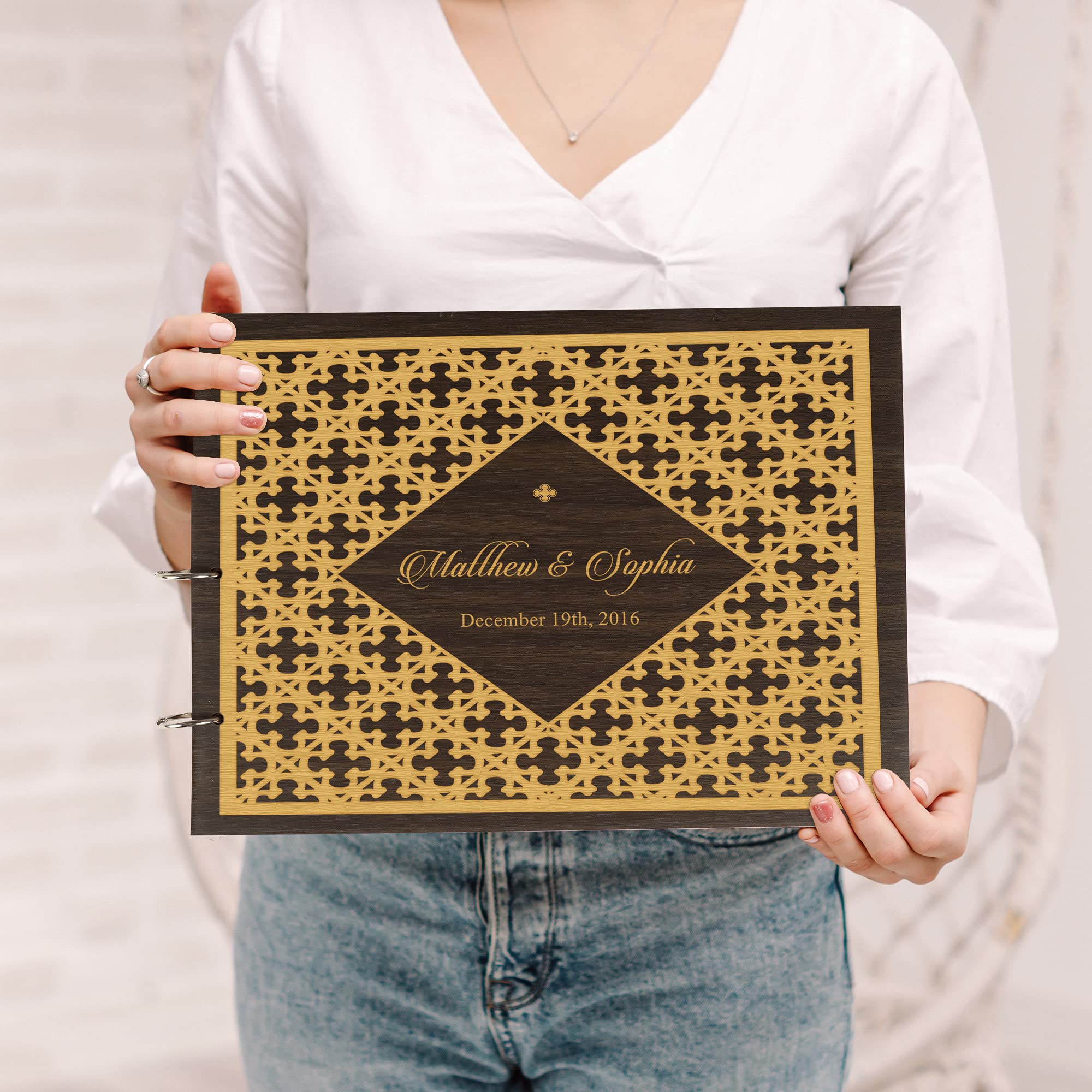 Personalized Laser Engraved Wedding Guest Book - Custom Wooden Cover Sign-in Registry for Bridal Shower, Anniversary & Special Events - Unique Keepsake Scrapbook for Couples