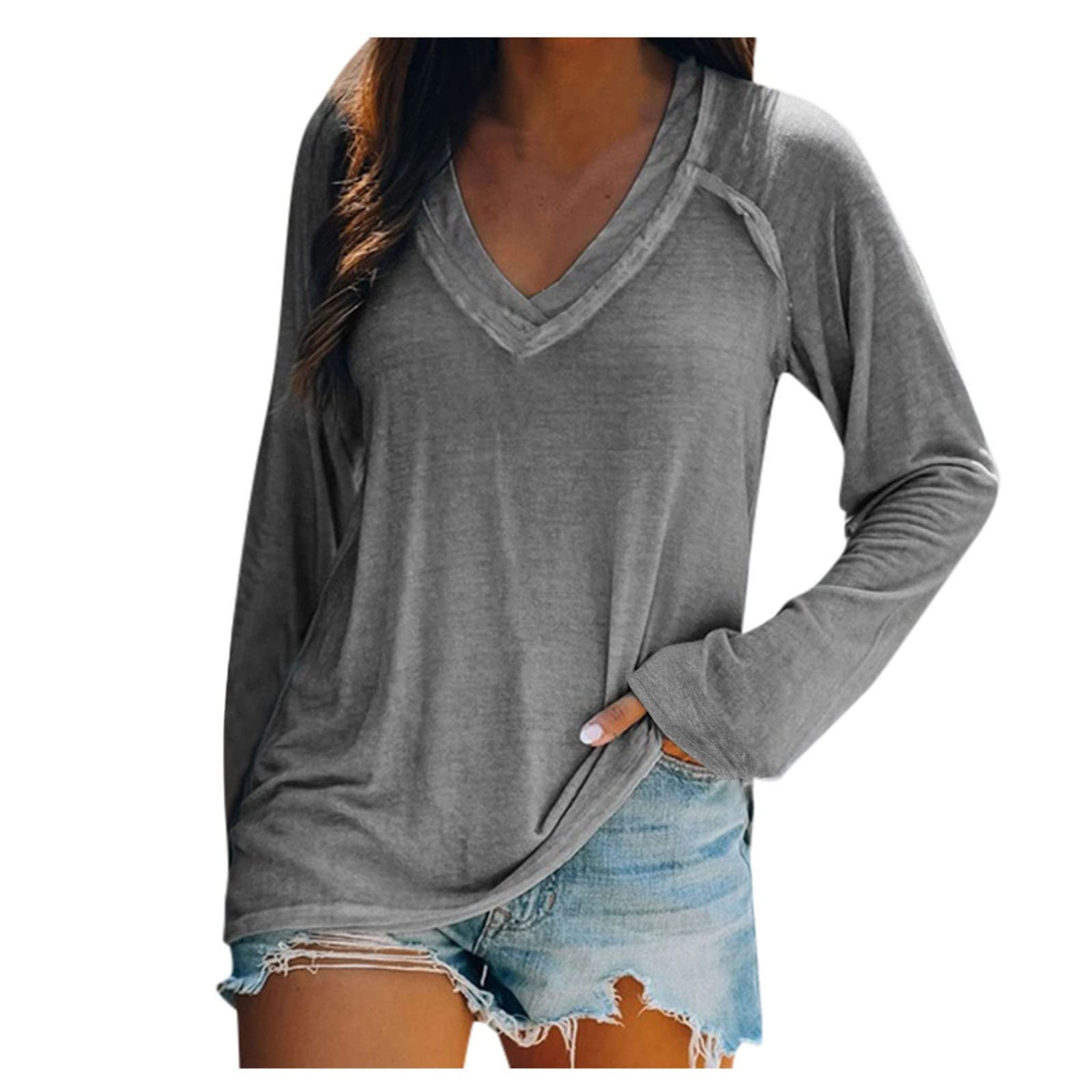 PBNBP Women's Long Sleeve V-Neck Tunic Top - Solid Color Raglan Sleeve Loose Fit Blouse for Summer & Fall | Casual Wear, Office Outfits, Weekend Style