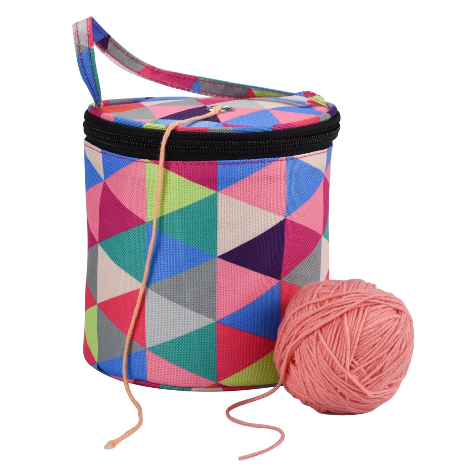 Portable Circular Knitting Yarn Organizer Basket - Geometric Pattern Yarn Ball Holder for Crochet Hooks & Needles | Prevent Yarn Tangles | Perfect for Home Crafting, Travel Knitting & DIY Projects