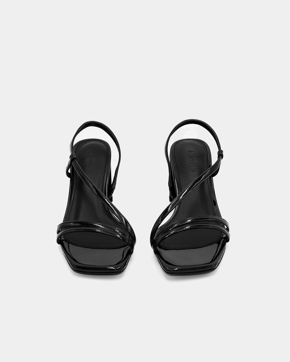 Black Patent Leather Strap Sandals with Block Heel - Women's Comfortable Dress Shoes for Weddings, Parties & Office Wear