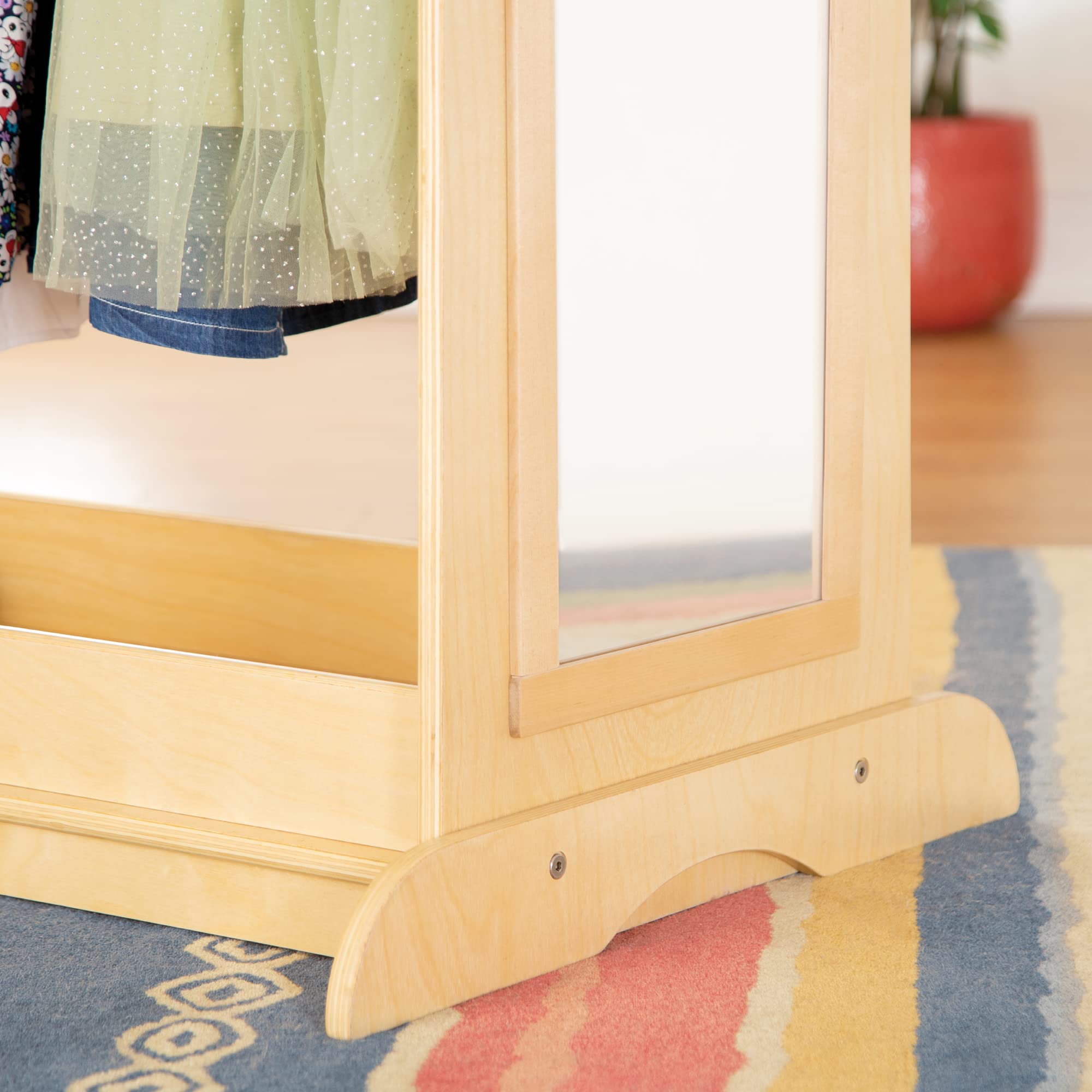 Guidecraft EdQ Natural Wood Dress-Up Storage with Bins - Kids Costume Organizer with Mirror, Shoe Shelf & Cubbies | Montessori Bedroom Furniture for Toddlers | Perfect for Pretend Play, Closet Organization & Playroom Storage
