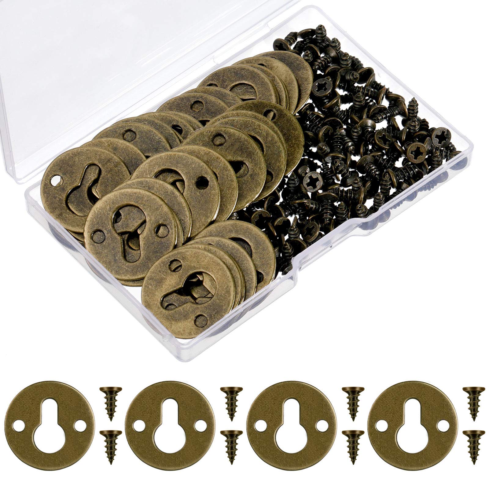 60 Pack Bronze Round Keyhole Hangers with 120 Mounting Screws - Heavy Duty Metal Picture Frame Hangers for Mirrors, Artwork, and Wall Decor - Easy Installation for Home & Office Decor