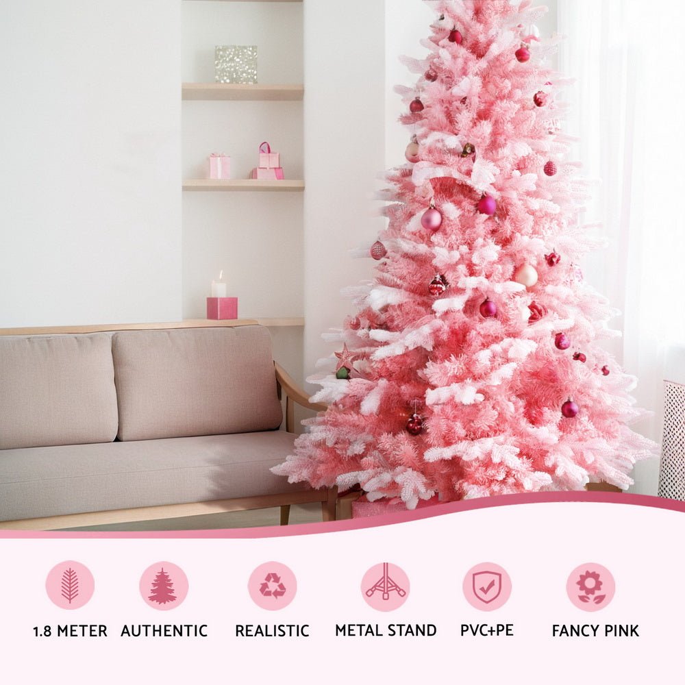 1.8m Pink Christmas Tree with 810 Tips - Snowy Xmas Party Decor for Home, Office & Holiday Celebrations
