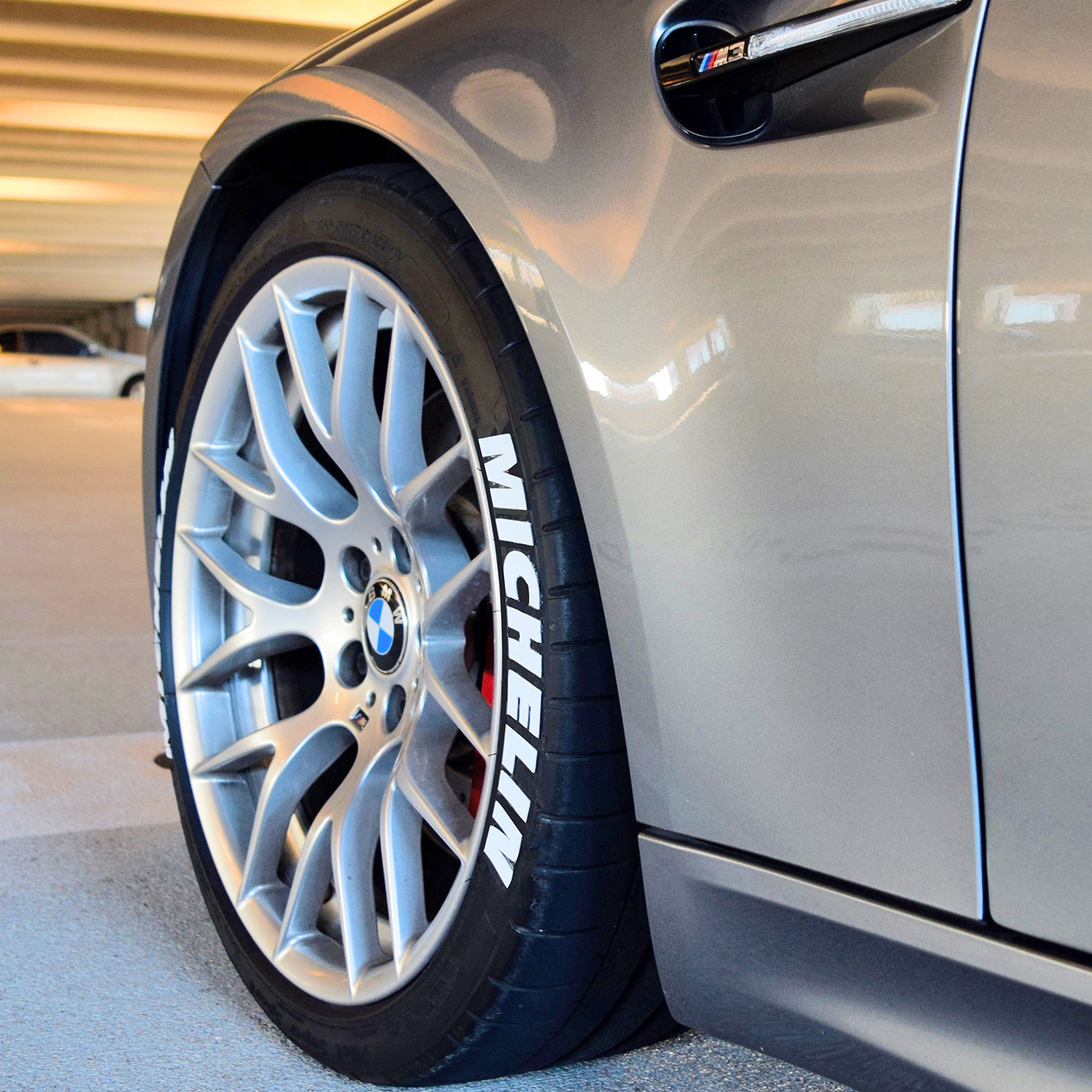 Michelin Tire Lettering Stickers - Permanent White Decals with Glue & 2oz Touch-Up Cleaner for 19-21 Inch Wheels (1.50 Inches, 4 Pack) - Perfect for Car Enthusiasts & Custom Vehicle Styling