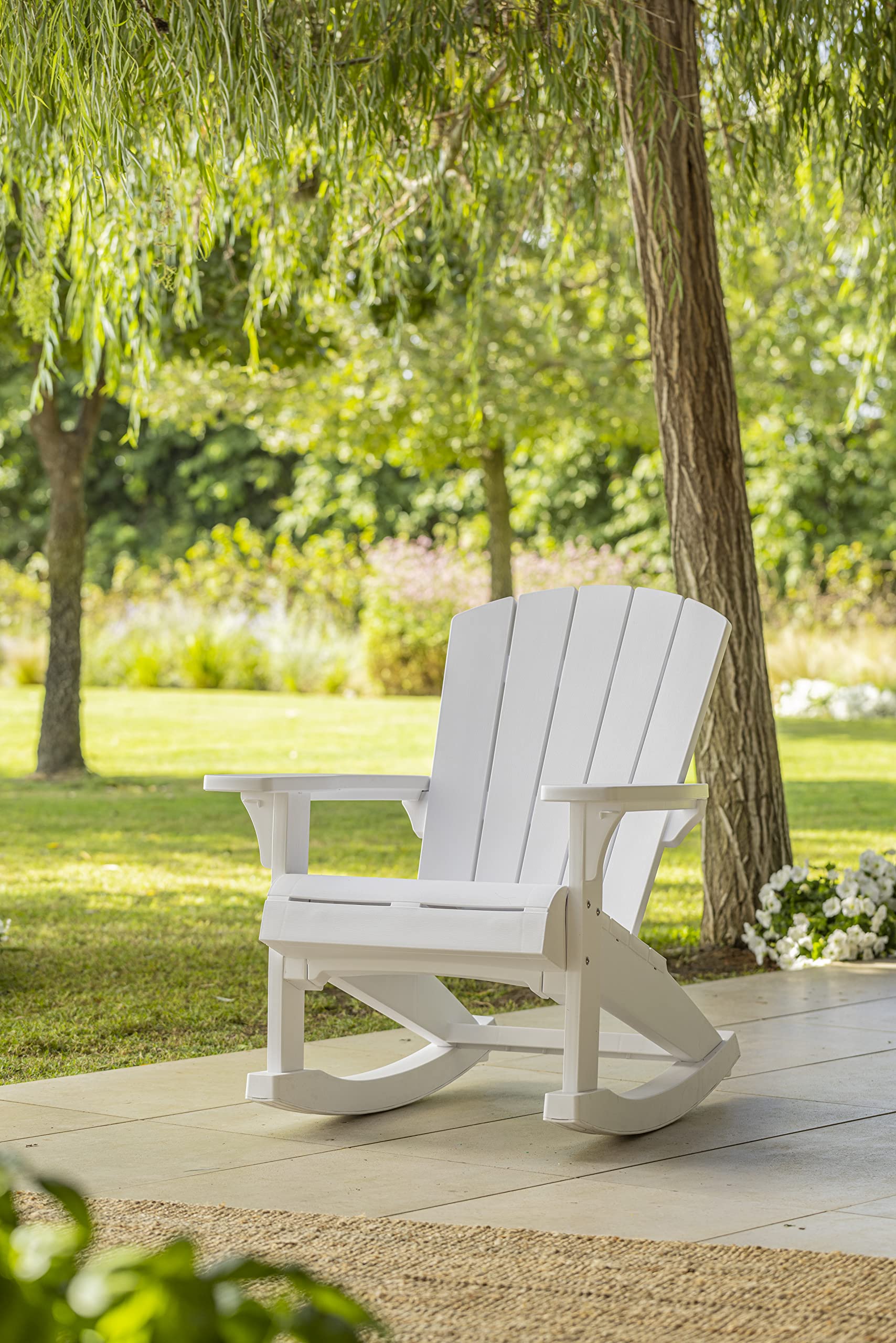 Keter Adirondack Rocker Resin Outdoor Patio Chair - Durable White Plastic Rocking Chair for Porch, Poolside & Fire Pit - Weather-Resistant Garden Seating for Backyard, Deck & Outdoor Relaxation