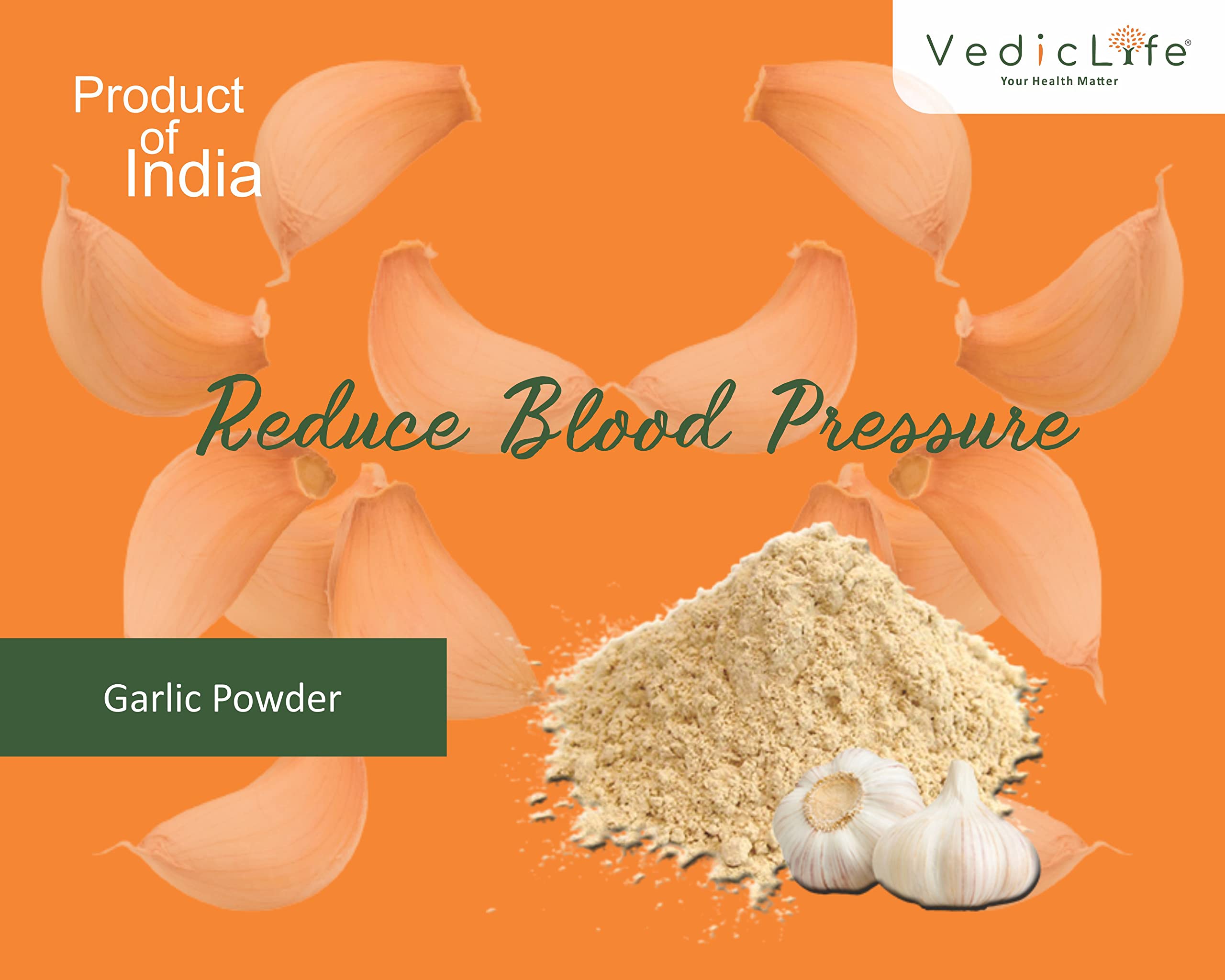 Organic Garlic Powder by Vediclife – 100% Pure, Flavorful Spice for Cooking, Heart Health & Immune Support (500g) | Perfect for Seasoning, Soups, Sauces & Homemade Remedies