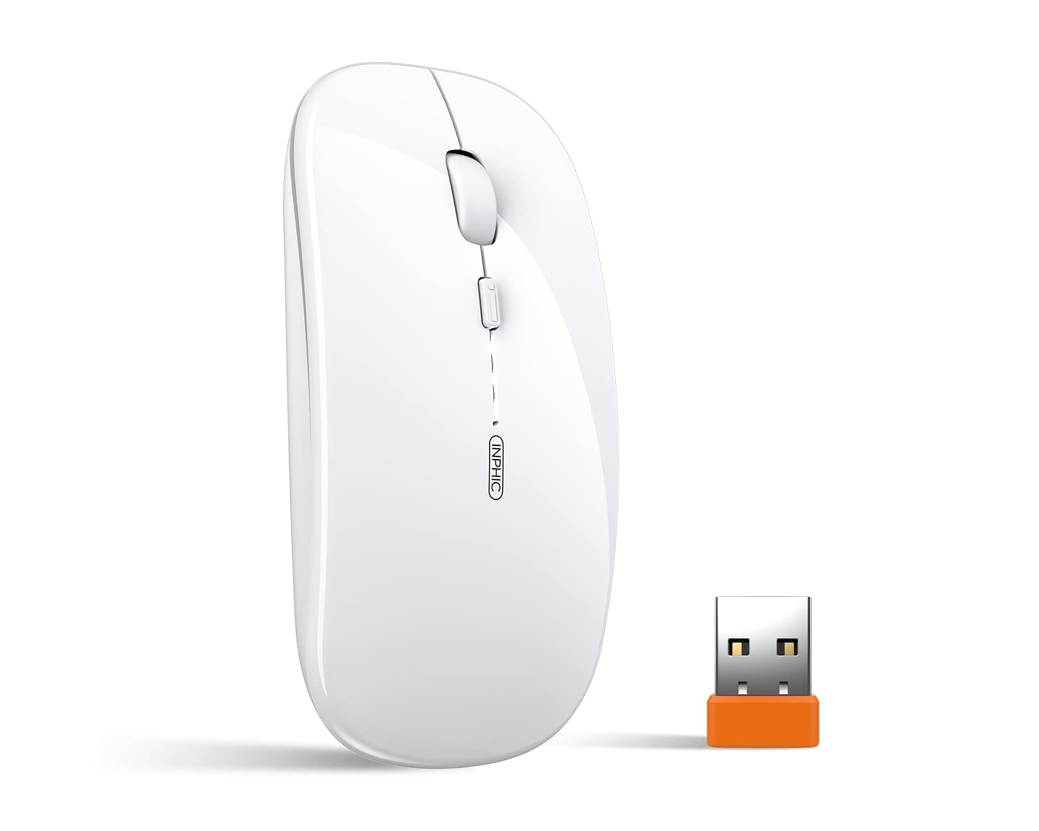 Rechargeable Ultra Thin Silent 2.4G Wireless Mouse with USB Receiver - 1600 DPI Cordless Mouse for Laptop, PC, Mac & Tablet - Battery Level Indicator - White | Perfect for Office Work, Gaming & Travel